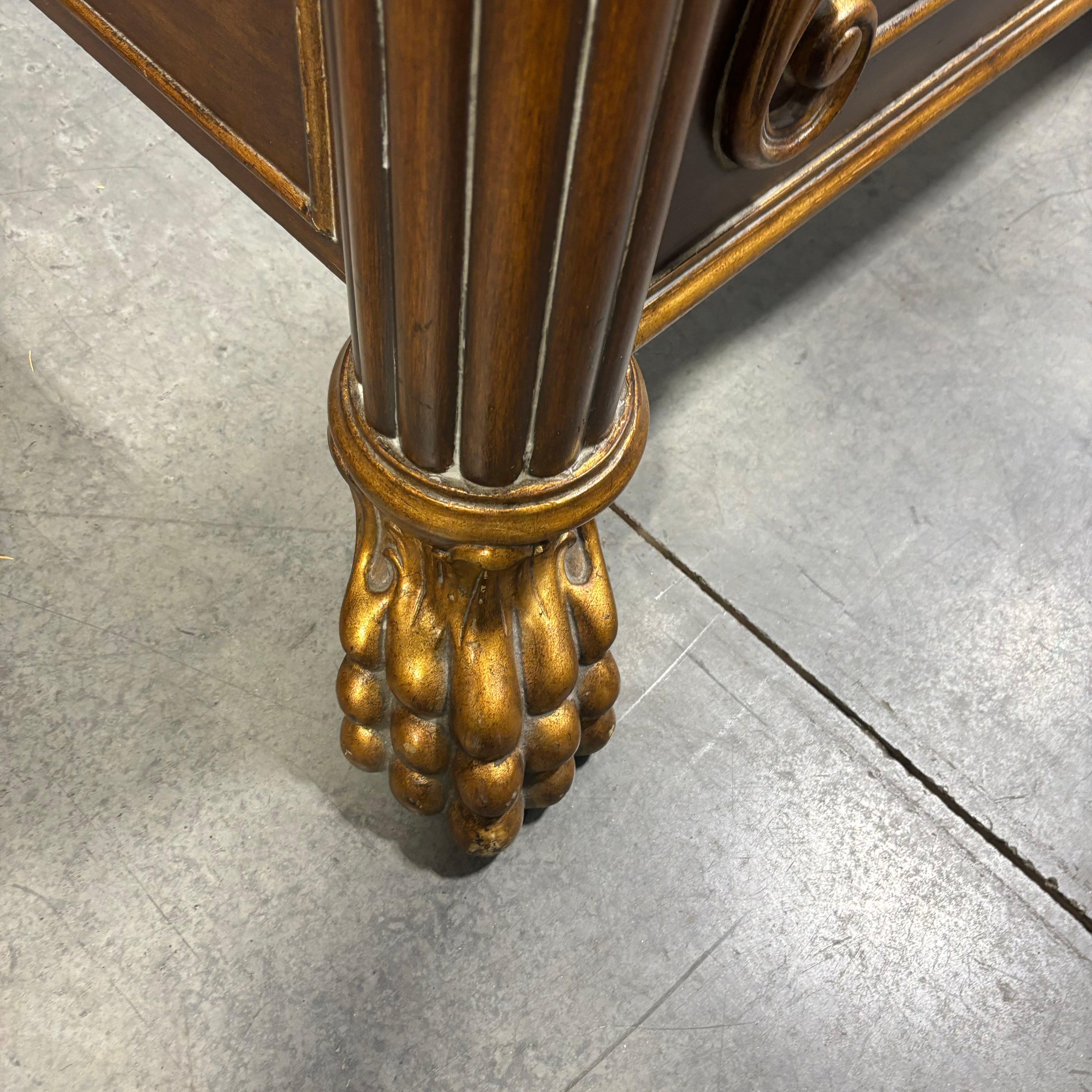 QUEEN Ornate Carved Solid Wood with Gold & Dark Brown Finish & Claw Feet Poster Bed 71"x 96"x 88"