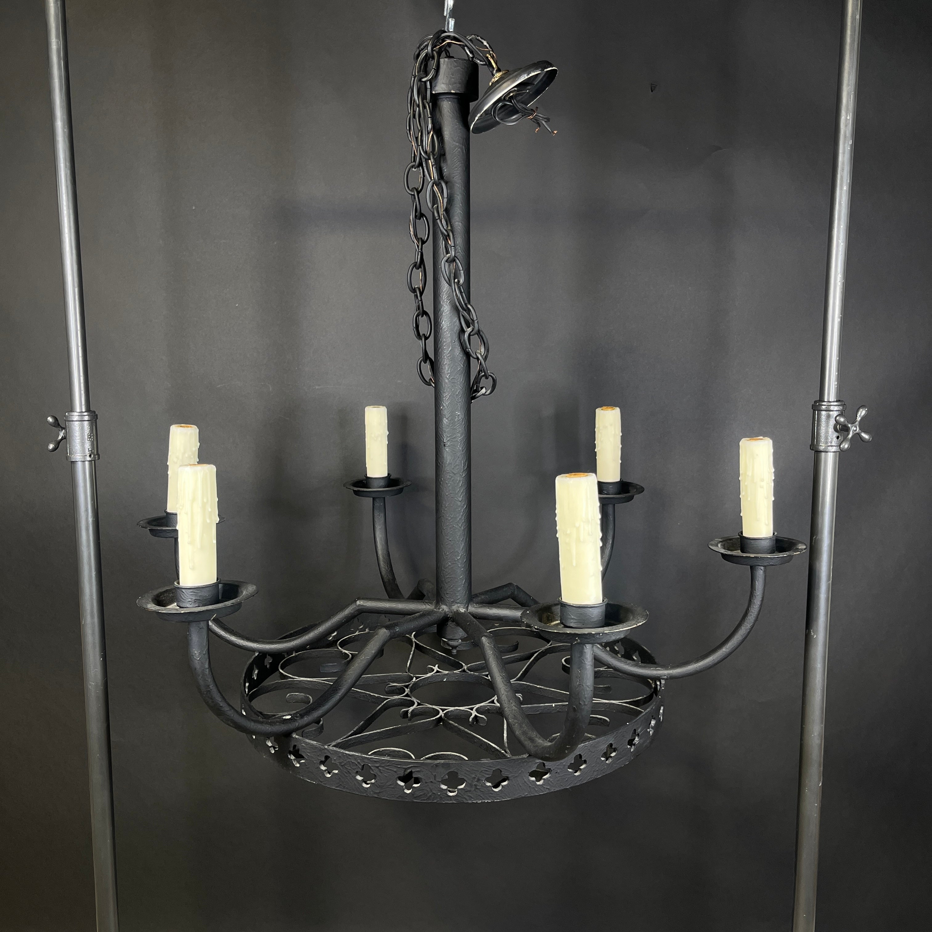 Romance Revival 6-Light Black Painted Metal Heart Candelabra Chandelier 38” Diameter x 36” - 82”