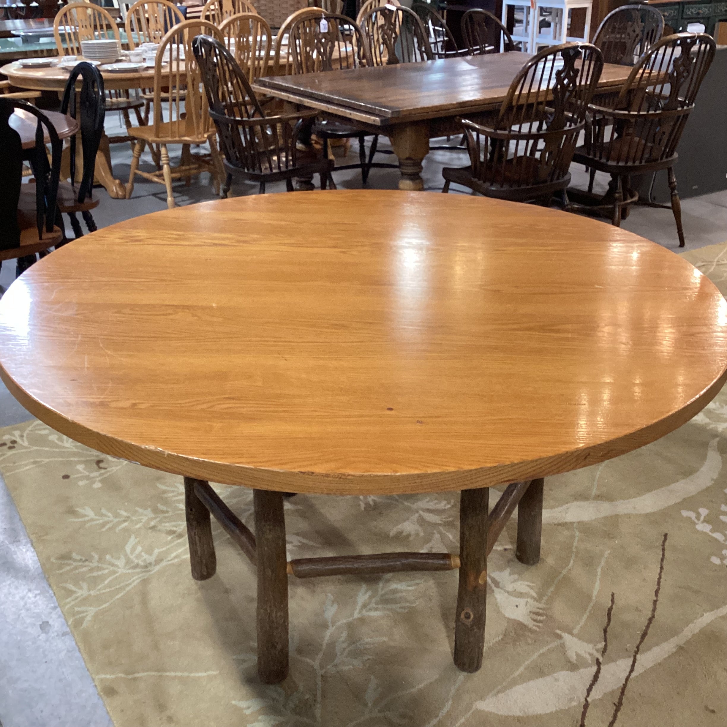 Hickory Log & Round Wood Top Dining Table 60" Diameter x 30"