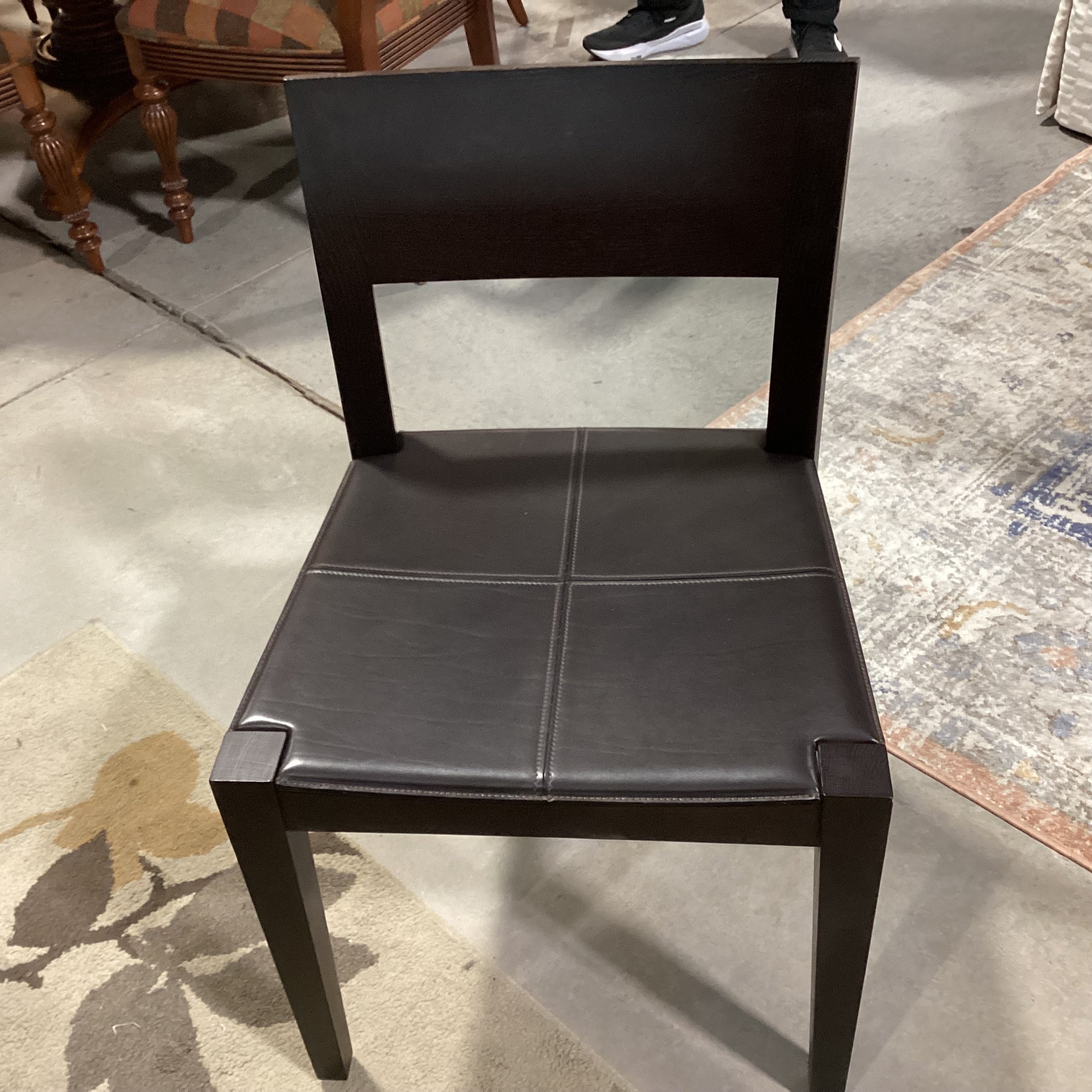 Casa Milano Italian Modern Japandi Design Table with 7 Wood & Leather Chairs Dining Set 59"x 59"x 29"
