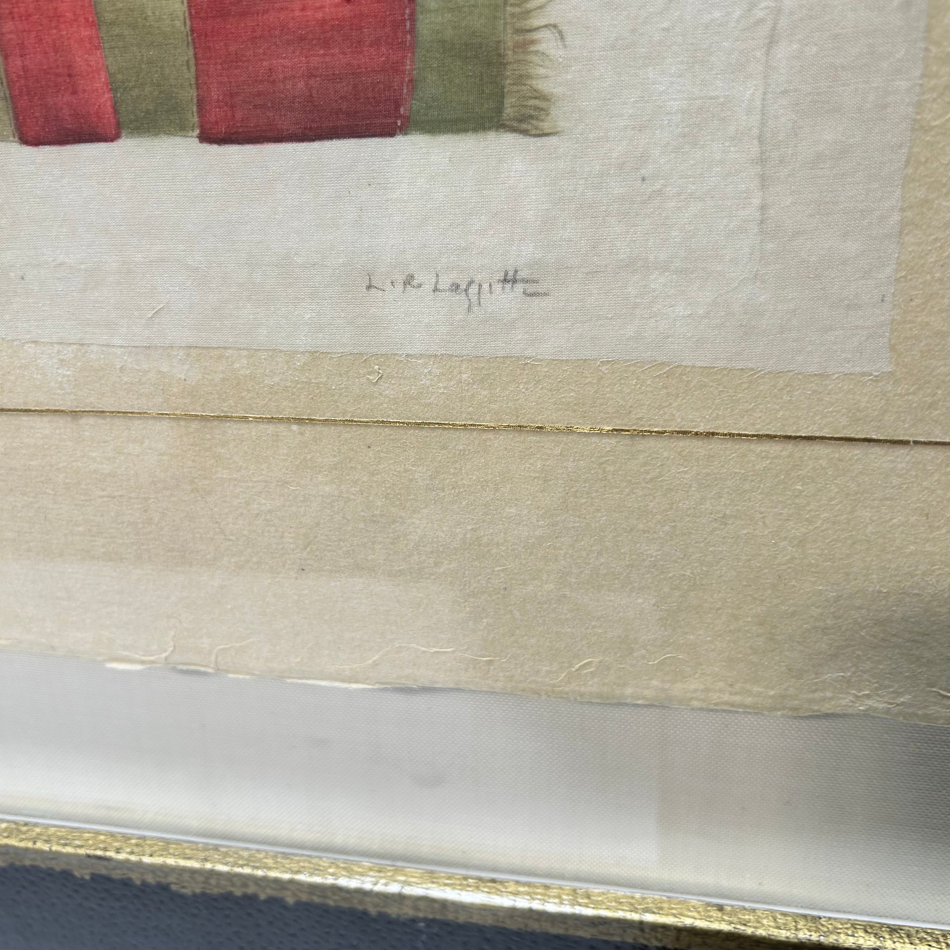 1943 L.R Laffitte French Flag Water Color On Silk 42.5"x 29.5"