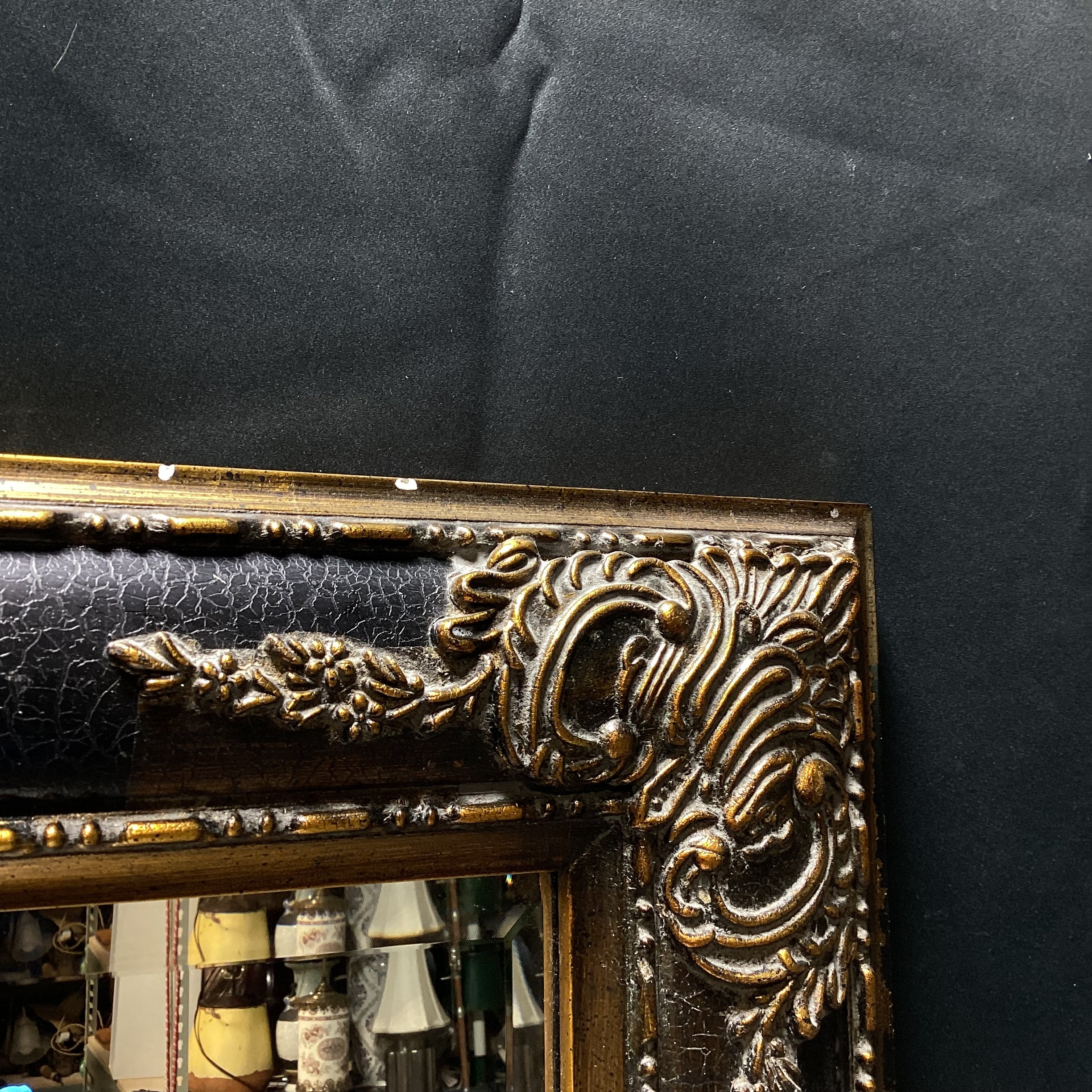 Vintage Bevelled Edge Ornate Gold And Black Wall Mirror 31" x 43"