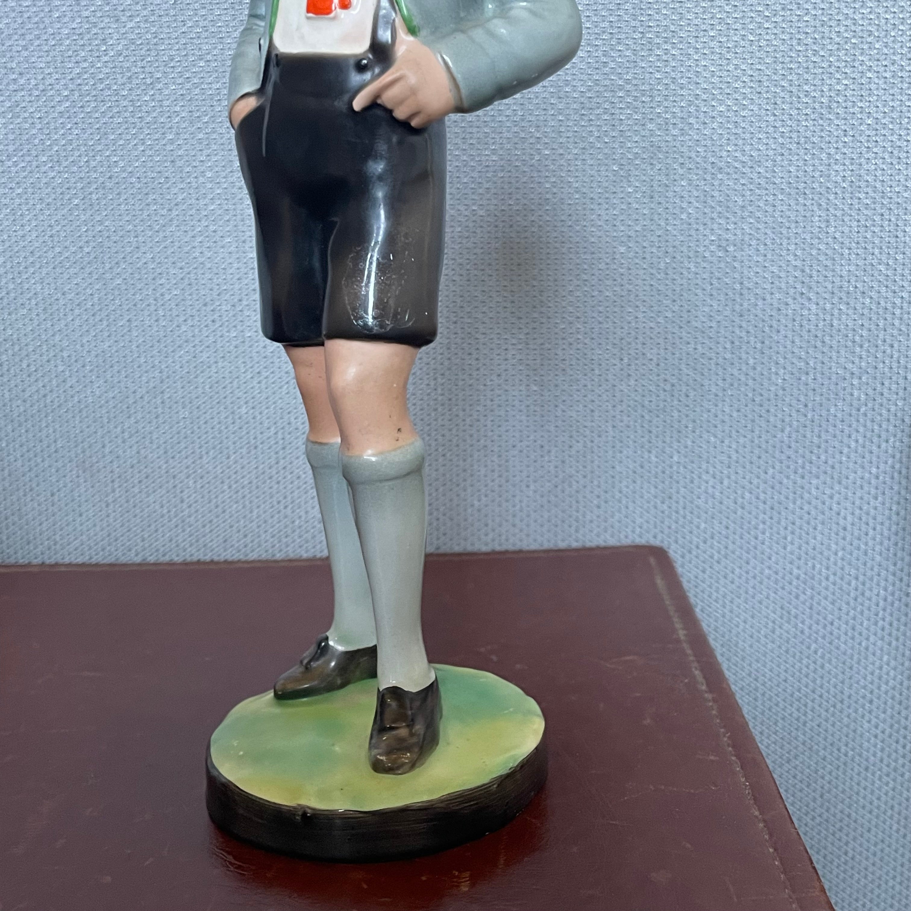 Antique Hertwig Katzhutte Porcelain Hand Painted German Man & Woman in Traditional Clothing Figurines, Pair 8.5", 8.75"