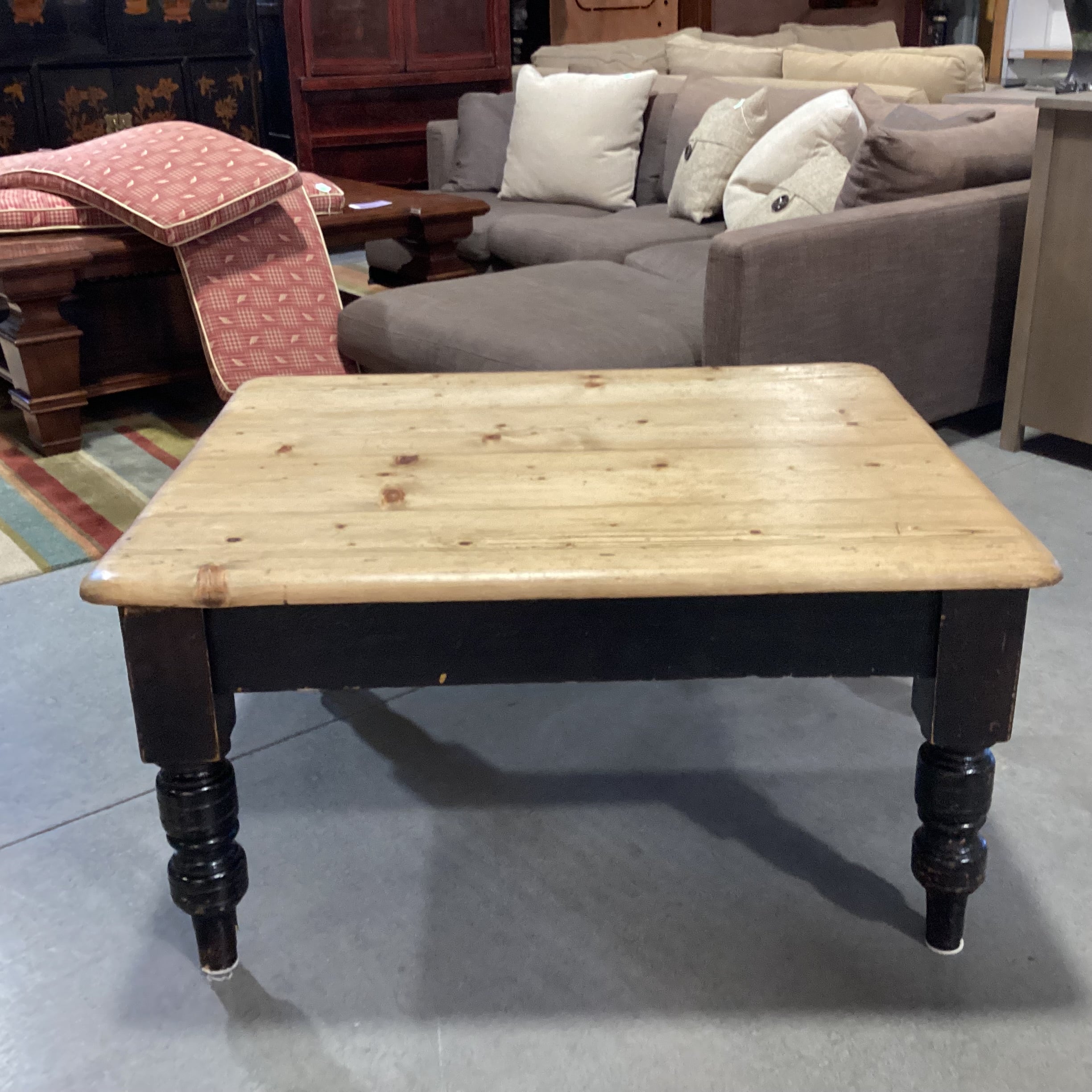 Natural & Black Distressed Pine 1 Drawer Coffee Table 42.5"x 35"x 21.5"