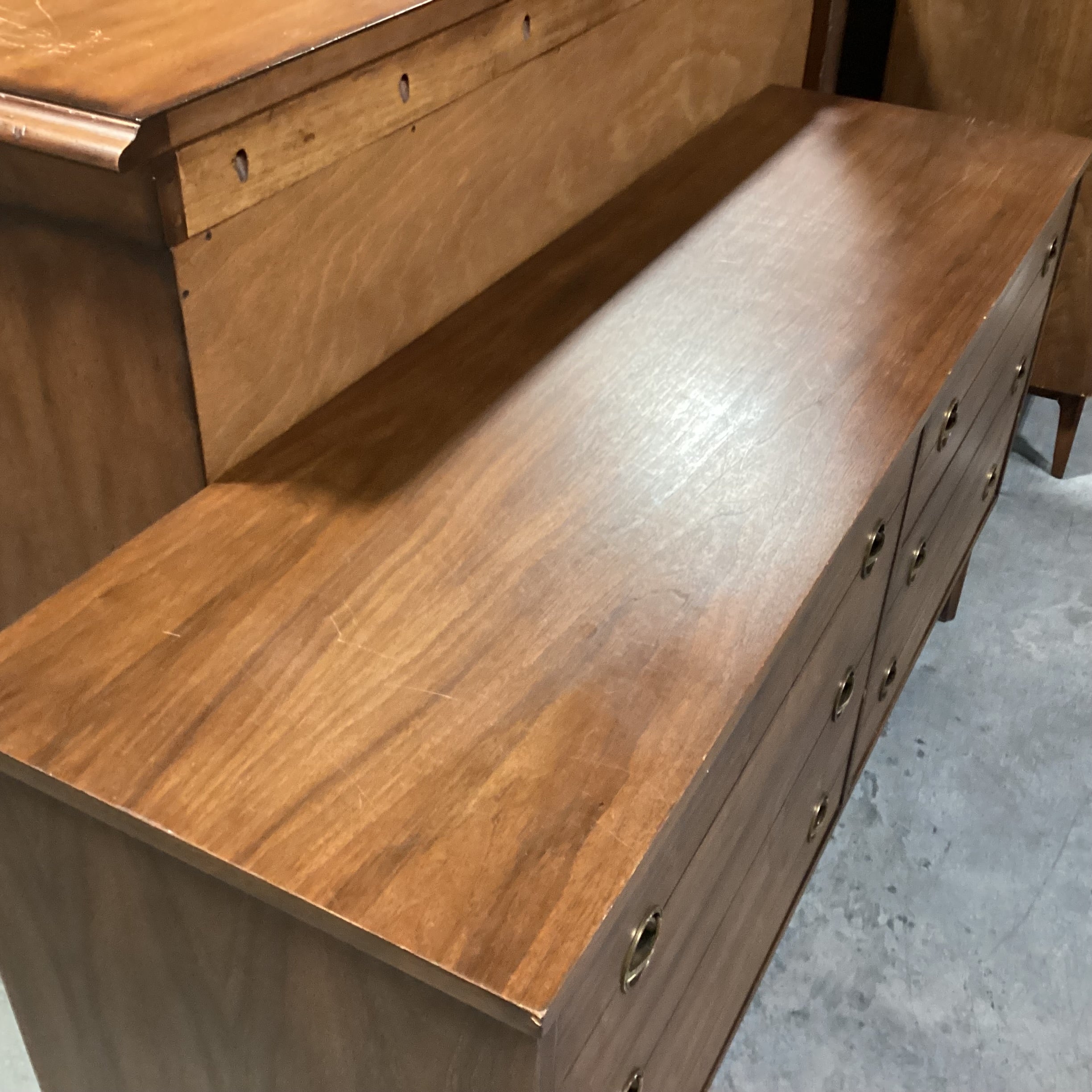 Mid Century Walnut 6 Drawer Dresser 60"x 18"x 31"
