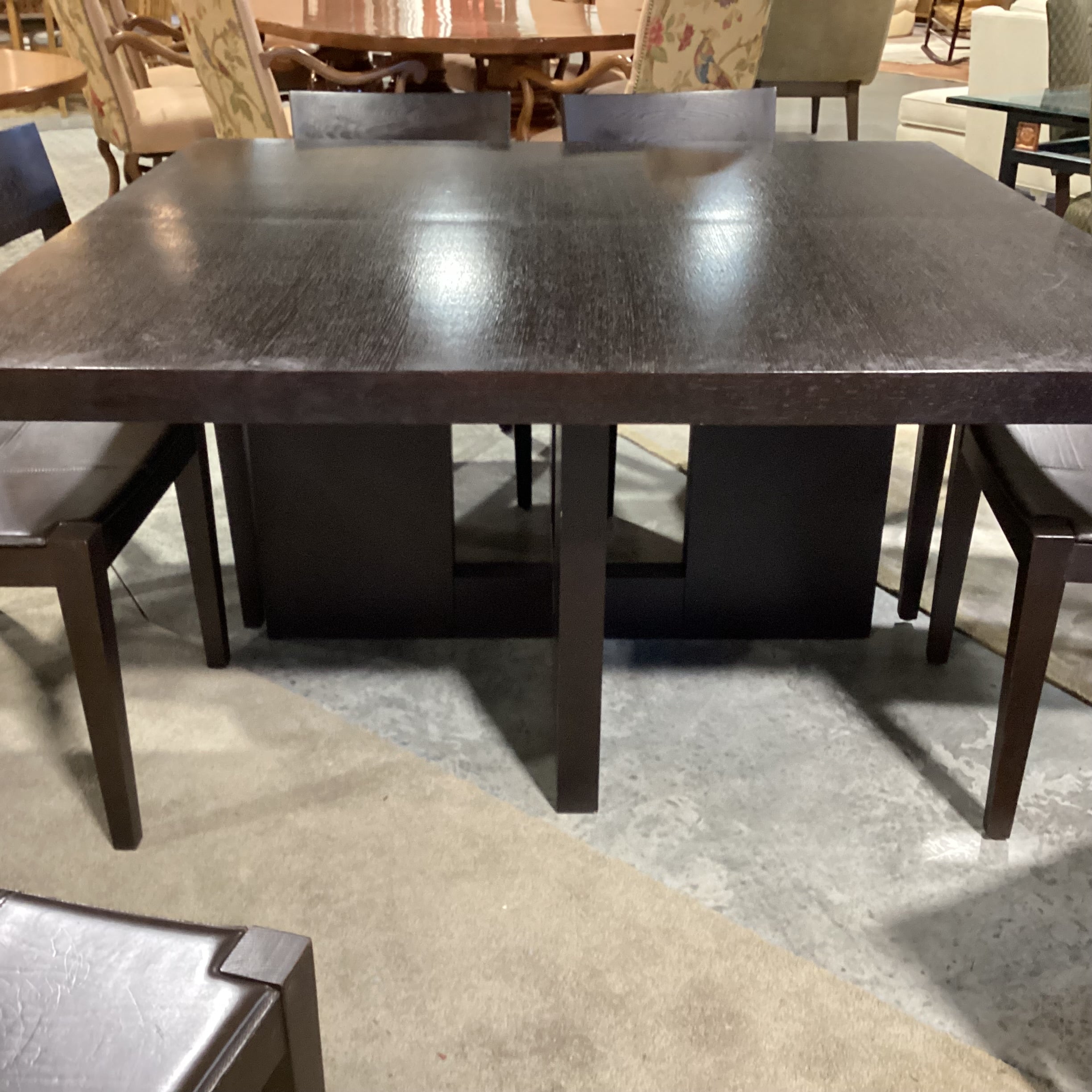 Casa Milano Italian Modern Japandi Design Table with 8 Wood & Leather Chairs Dining Set 59"x 59"x 29"
