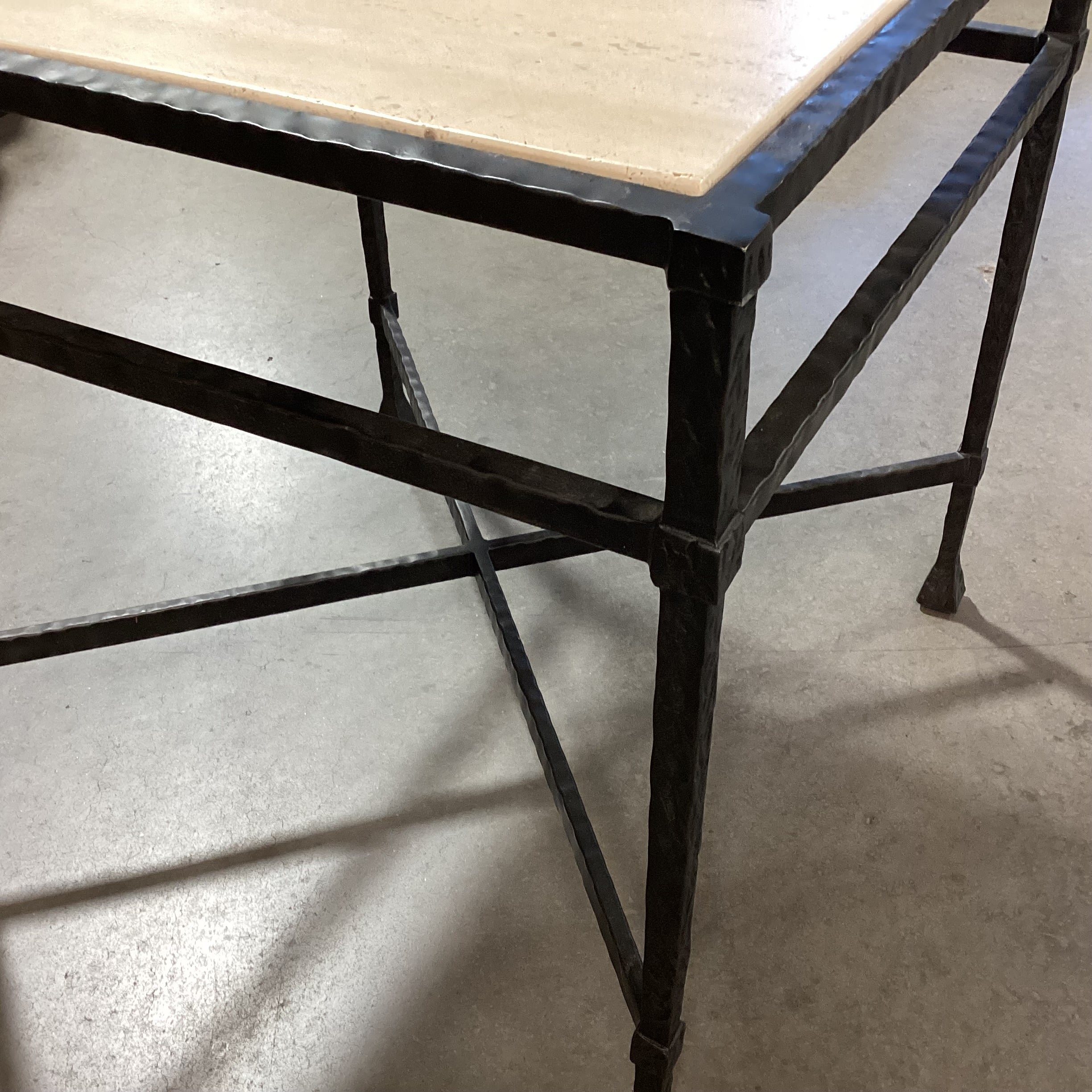 Textured Iron & Travertine Top Accent Table 25.5"x 25.5"x 25.25"