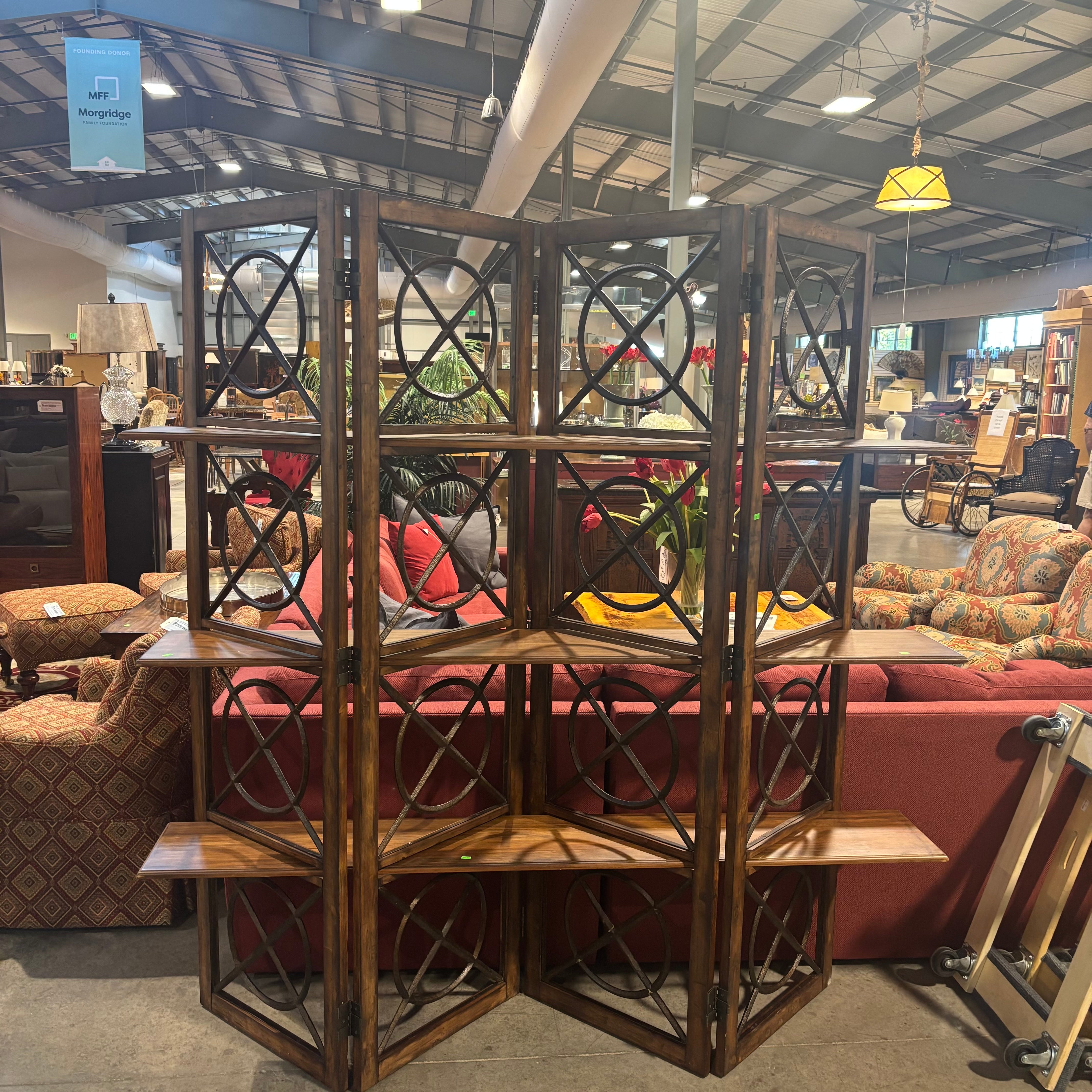 Solid Dark Finish 3 Tier Wood Shelf With Iron Like Accents 68"x 14"x 72.5"