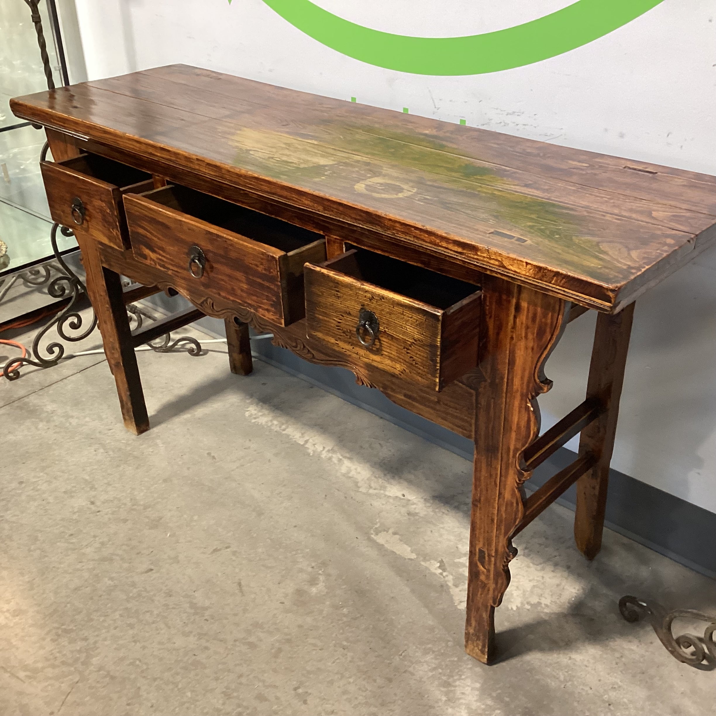 Vintage Antique Asian Carved Wood 3 Drawer Console Sofa Table 61.5"x 20"x 35"