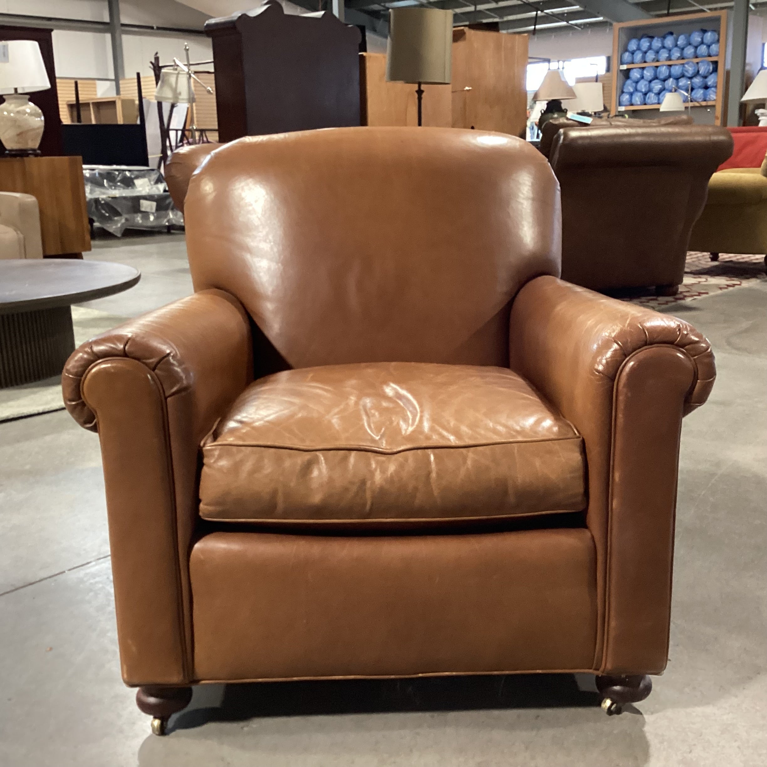 Lee Industries Leather with Front Casters Club Chair 36"x 38"x 35"
