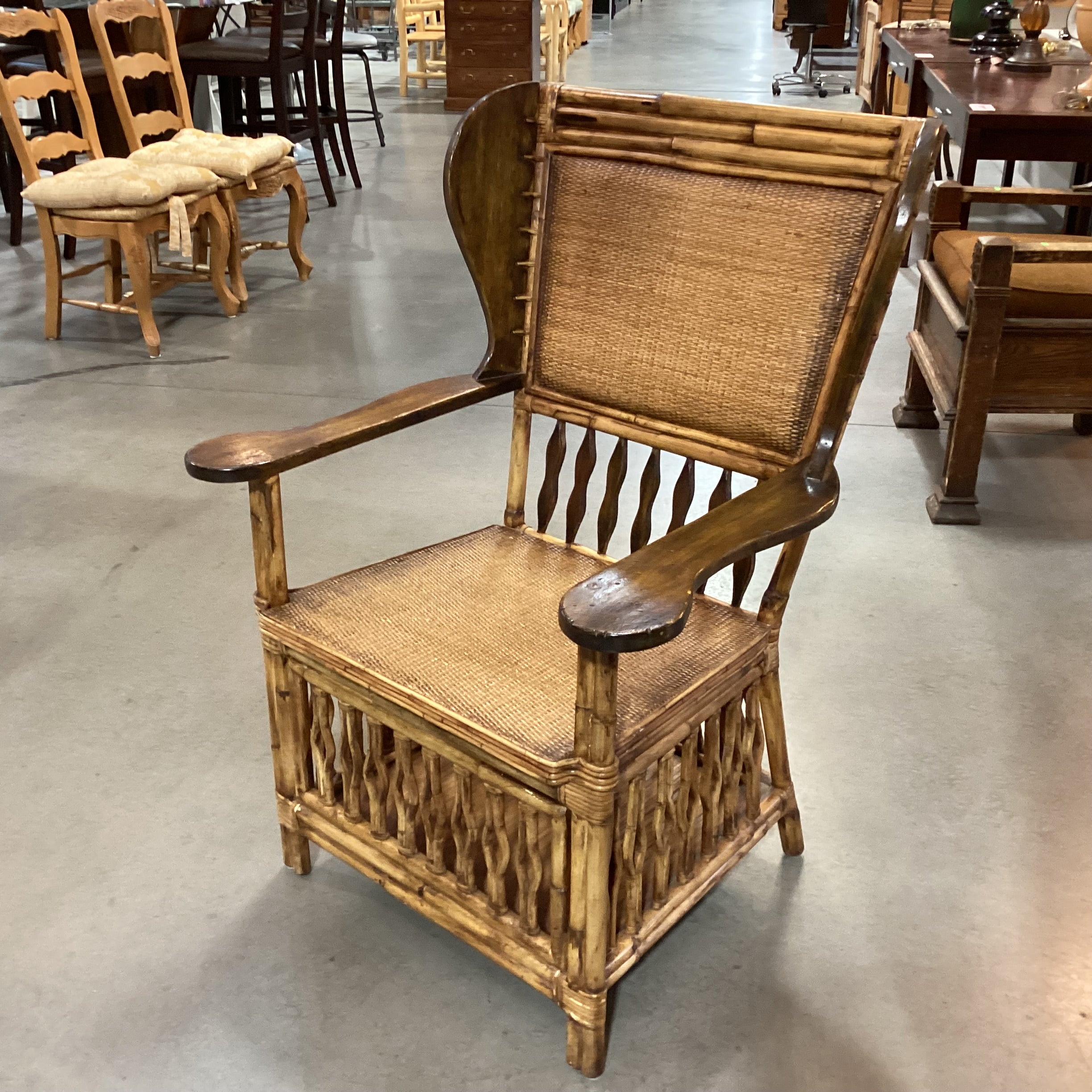 Palecek Bamboo Wood & Rattan Woven with Bottom Storage Arm Chair 30"x 26"x 42"