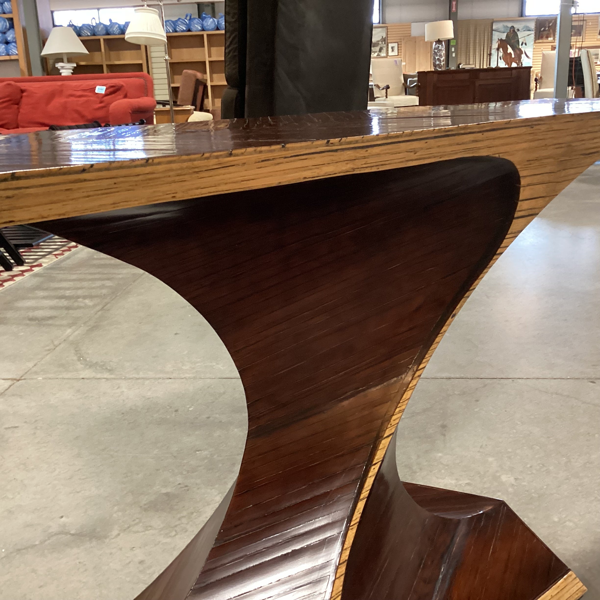 Artistic Sculpted 2 Tone Wood Chevron Detail Console Sofa Table 63.5"x 16"x 29"