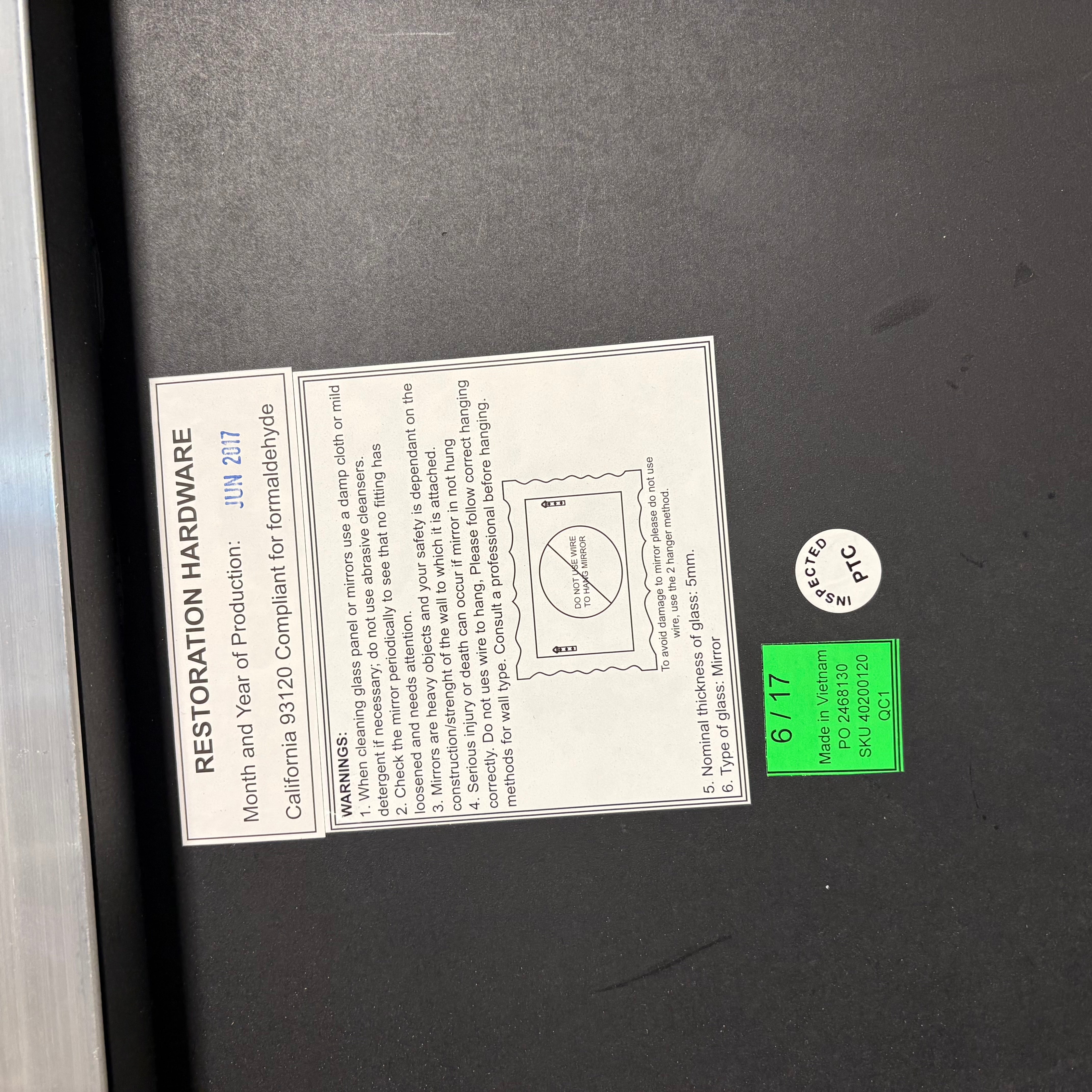 Restoration Hardware Beveled Brass Wrapped Framed Mirror 36” x 48”