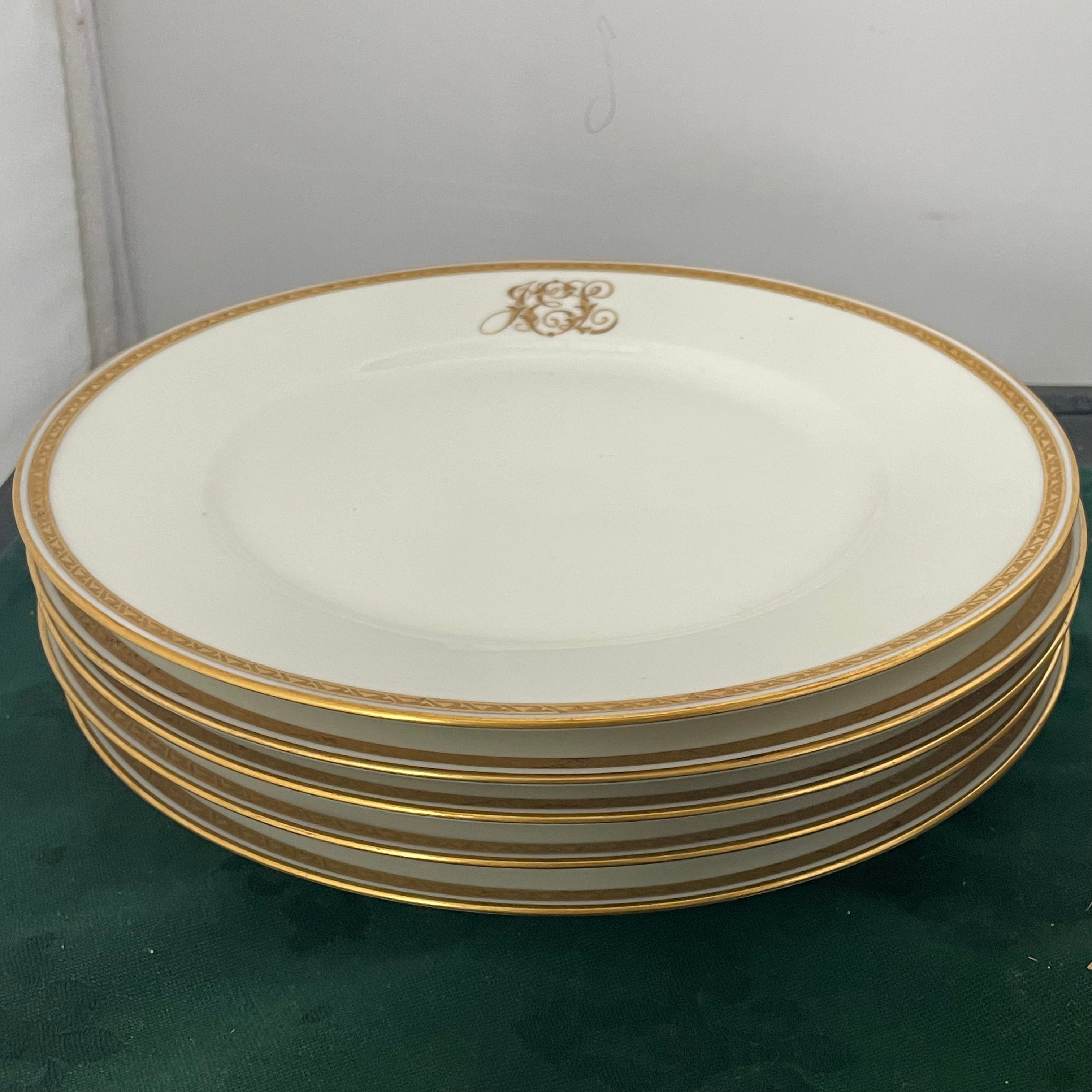 Set of 34 Pieces Antique Theo Haviland Limoges for Sanger Bros. Dallas,TX Geometric Gold Rim China Dinnerware Set