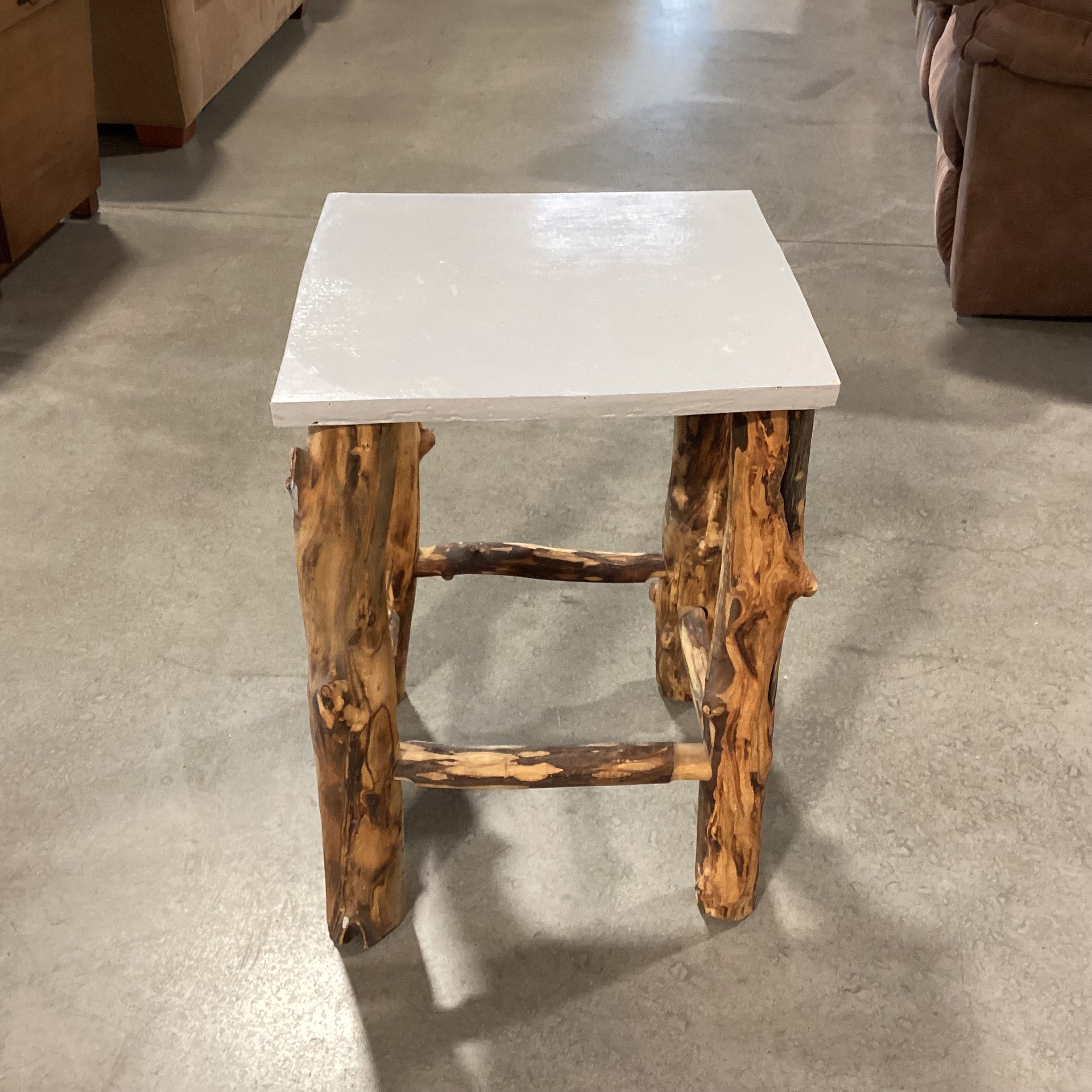 Log & Painted Grey Wood Top End Table 18"x 18"x 26"