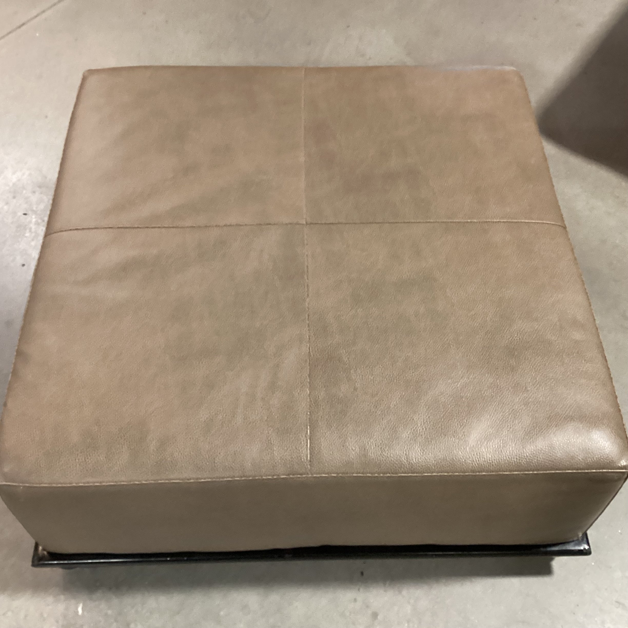 Baker Milling Road Collection Taupe Brown Textured Leather & Black Wood Base Ottoman 38"x 38"x 16"