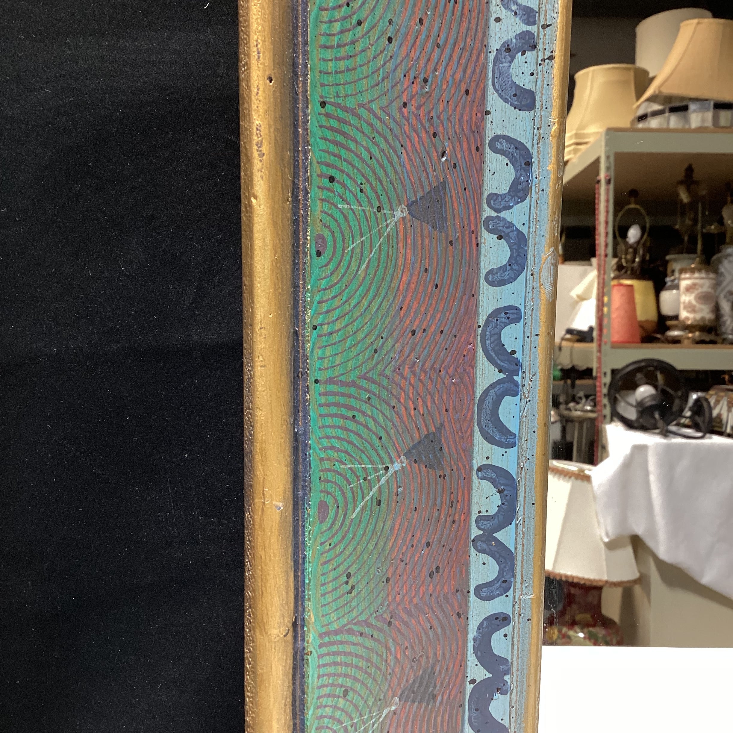 Artist Signed Hand-Painted Colorful Wall Mirror 21" x 25"