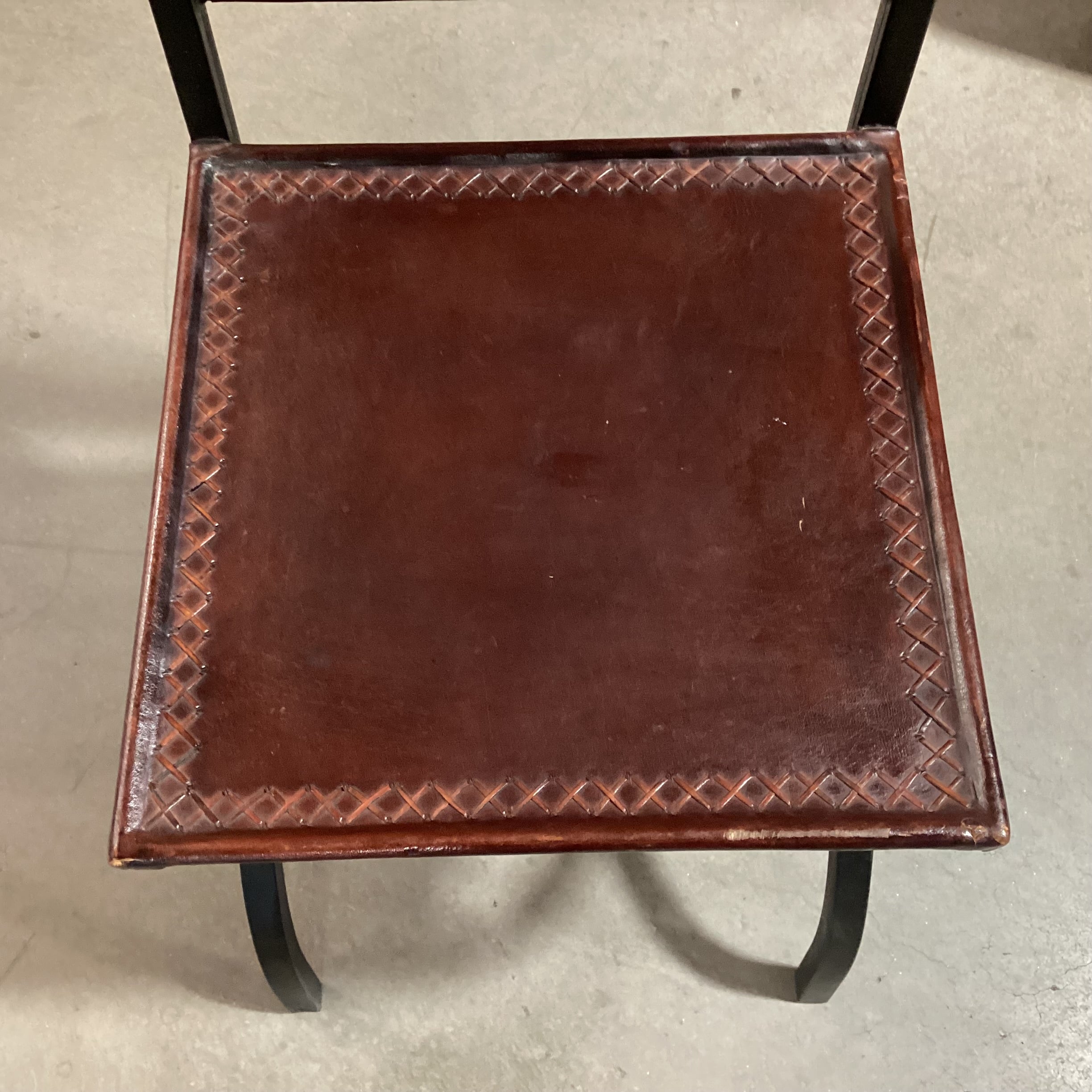 Black Iron & Leather with Cross Stitch Accent Chair 18"x 19"x 41"