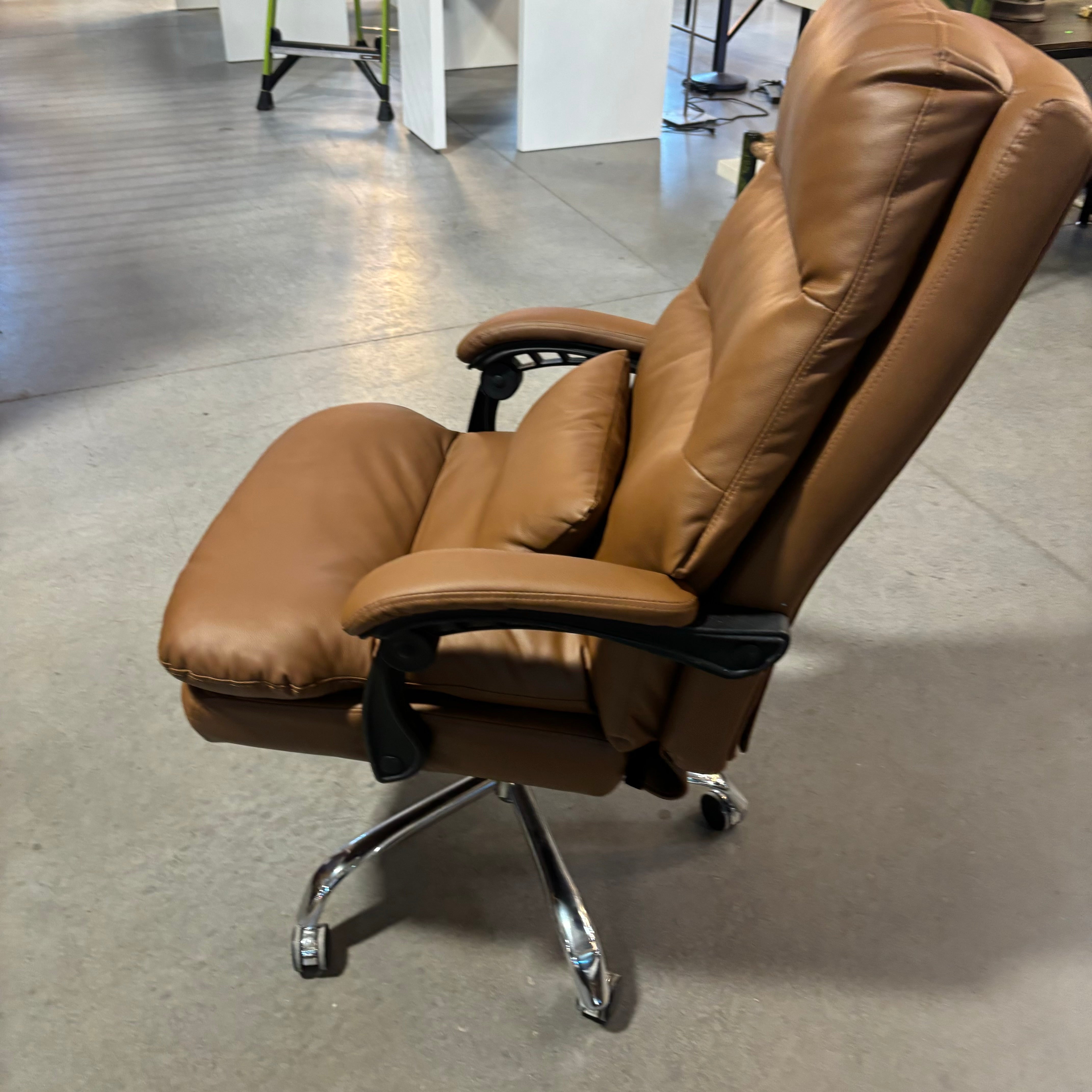 Light Brown Leather Ergonomic Design with Footrest & Pillow Office Chair 28"x 34"x 44"
