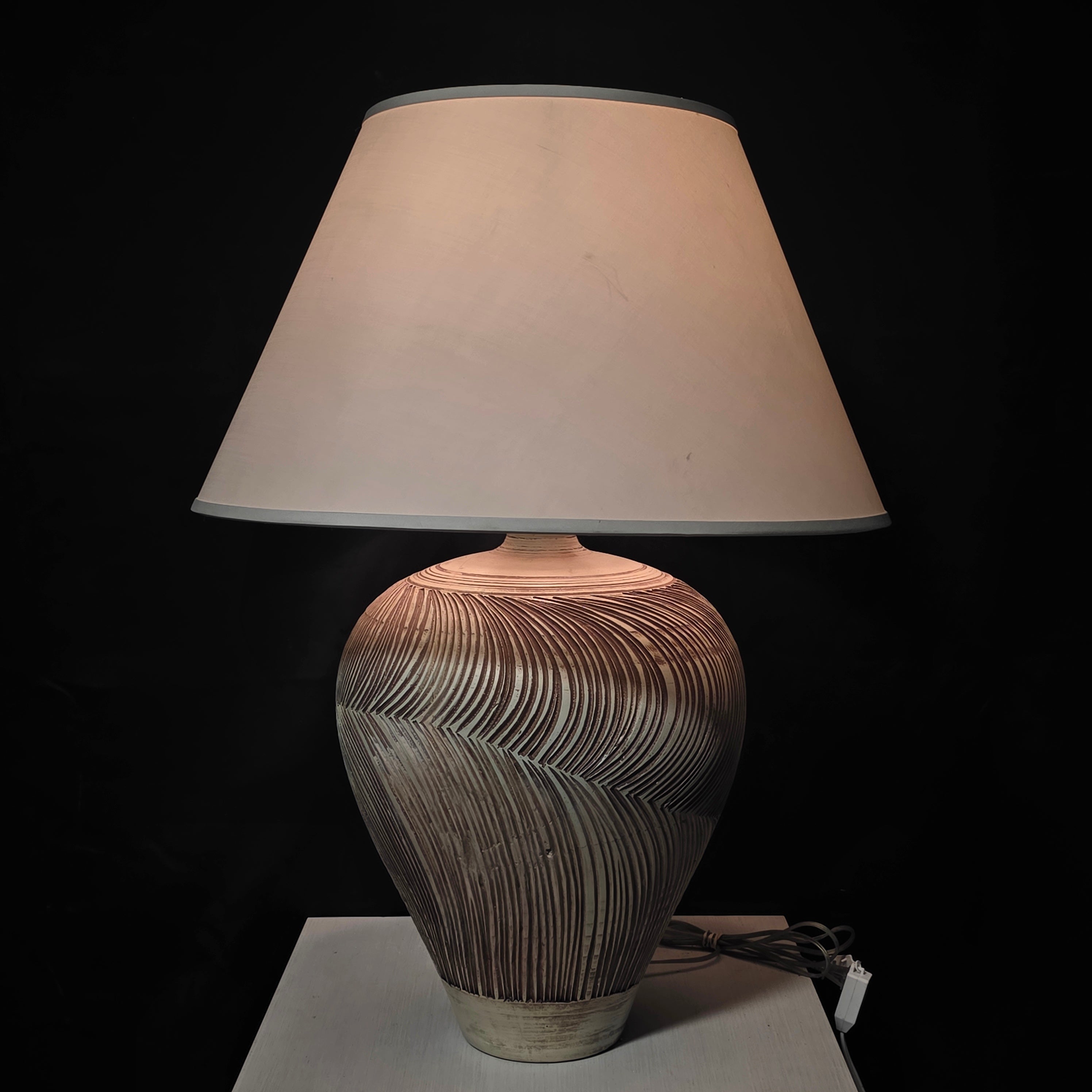 1986 Casual Lamps Ceramic Carved Concentric Groove Pattern 23"Dx33"