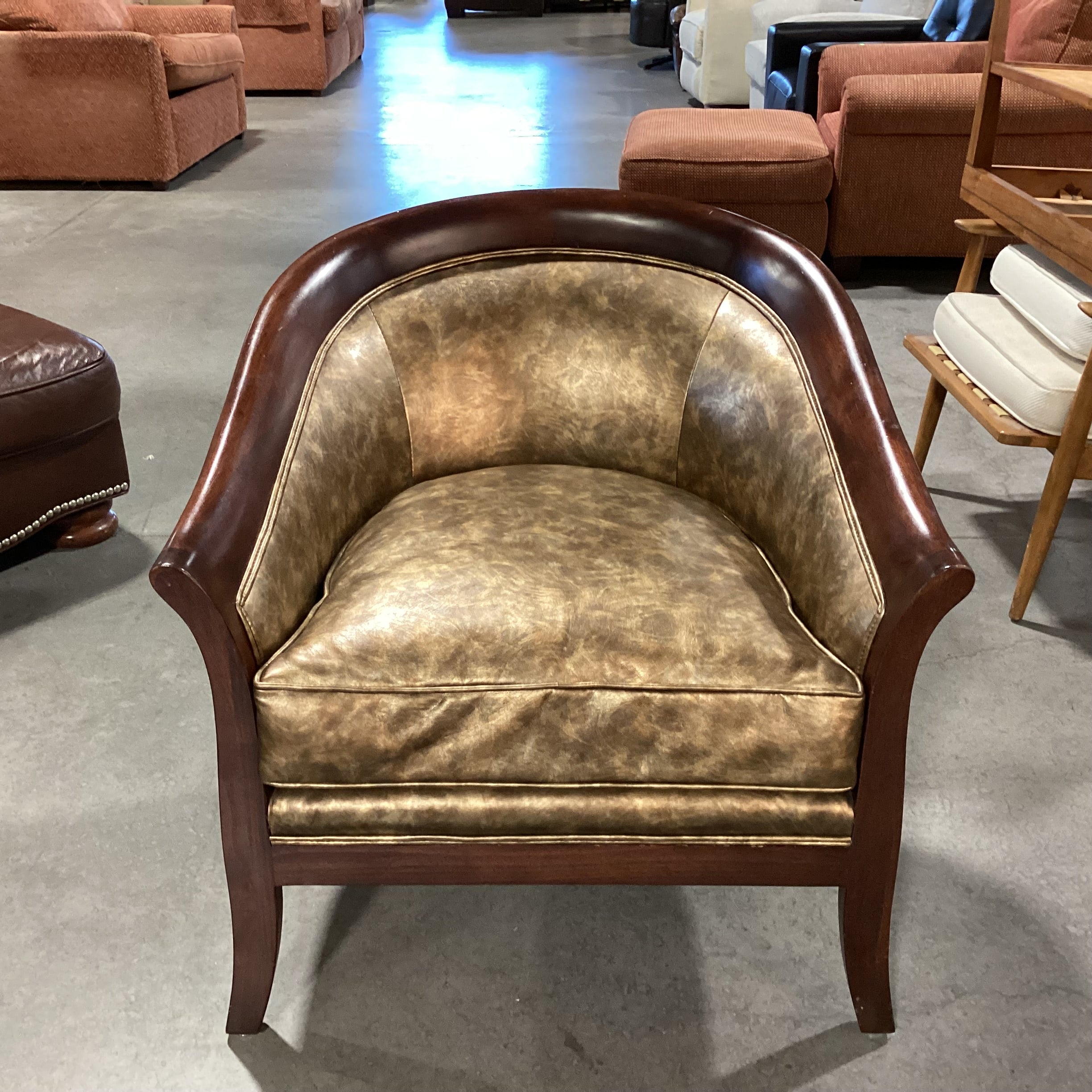 Gold Metallic Faux Leather & Finished Wood Chair 30"x 29"x 31"