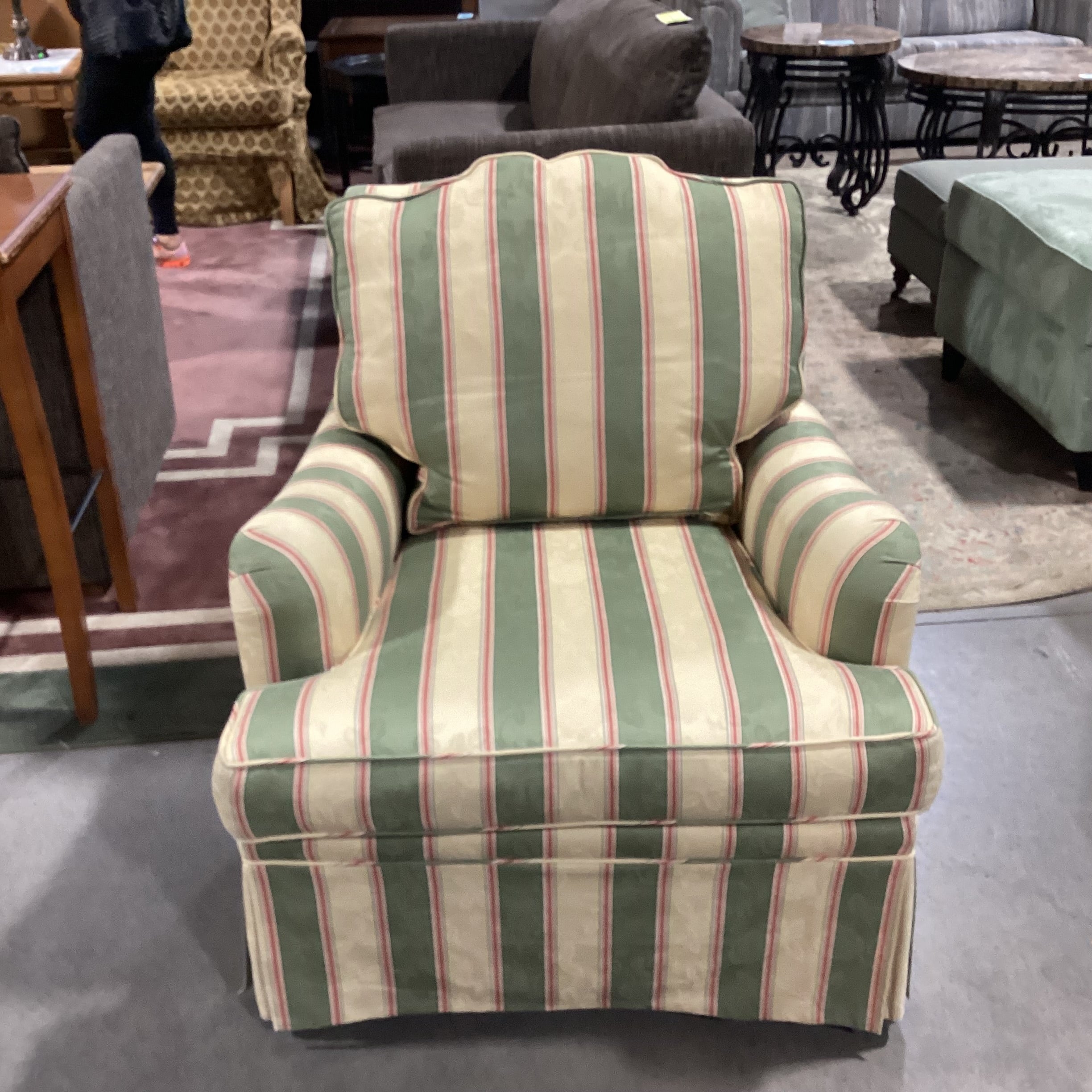 Cream Green & Red Stripe Chair 33"x 36"x 34"