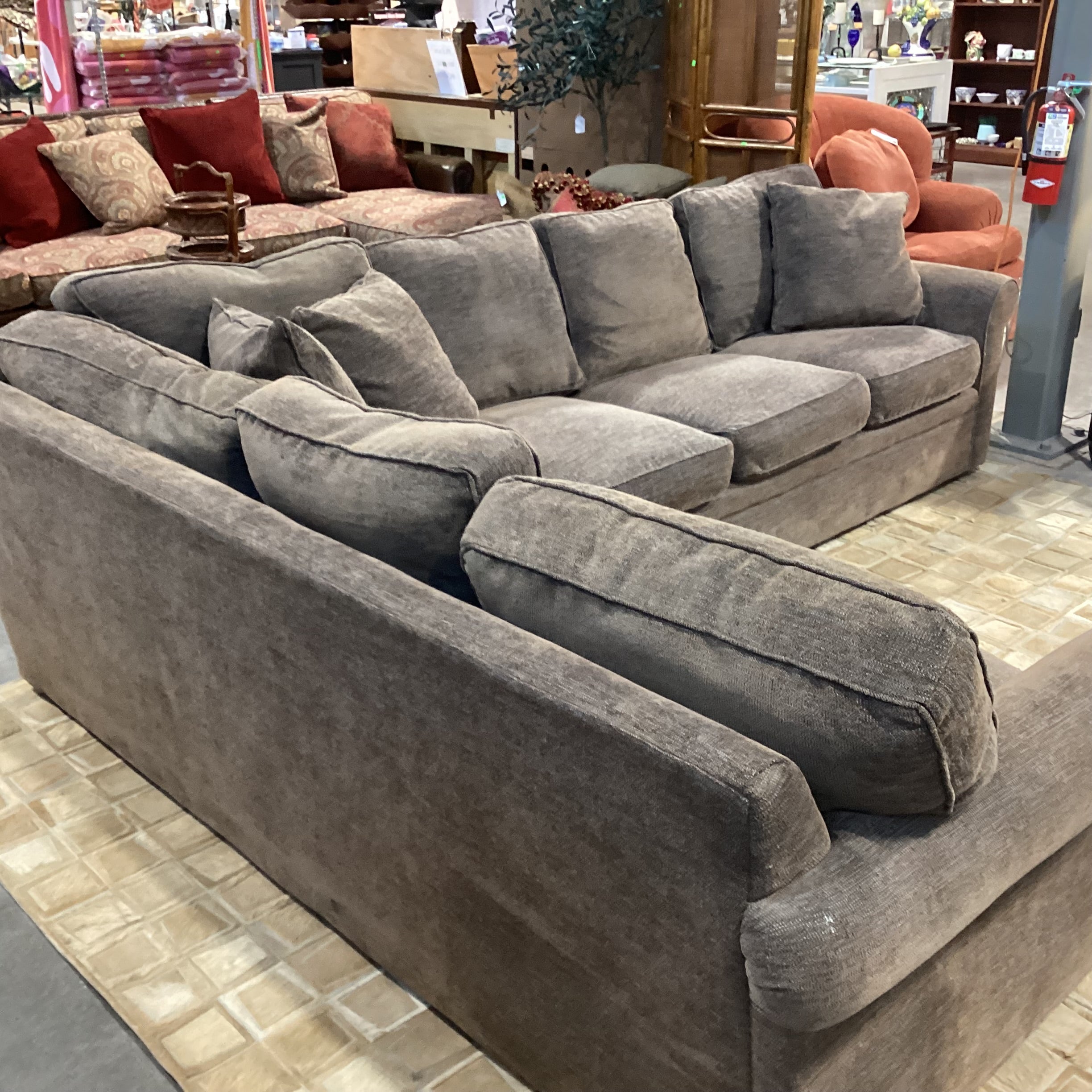 Rowe Furniture Taupe Grey Brown Woven Down Mix 2 Piece Sectional  118"x 92"x 42"x 32"