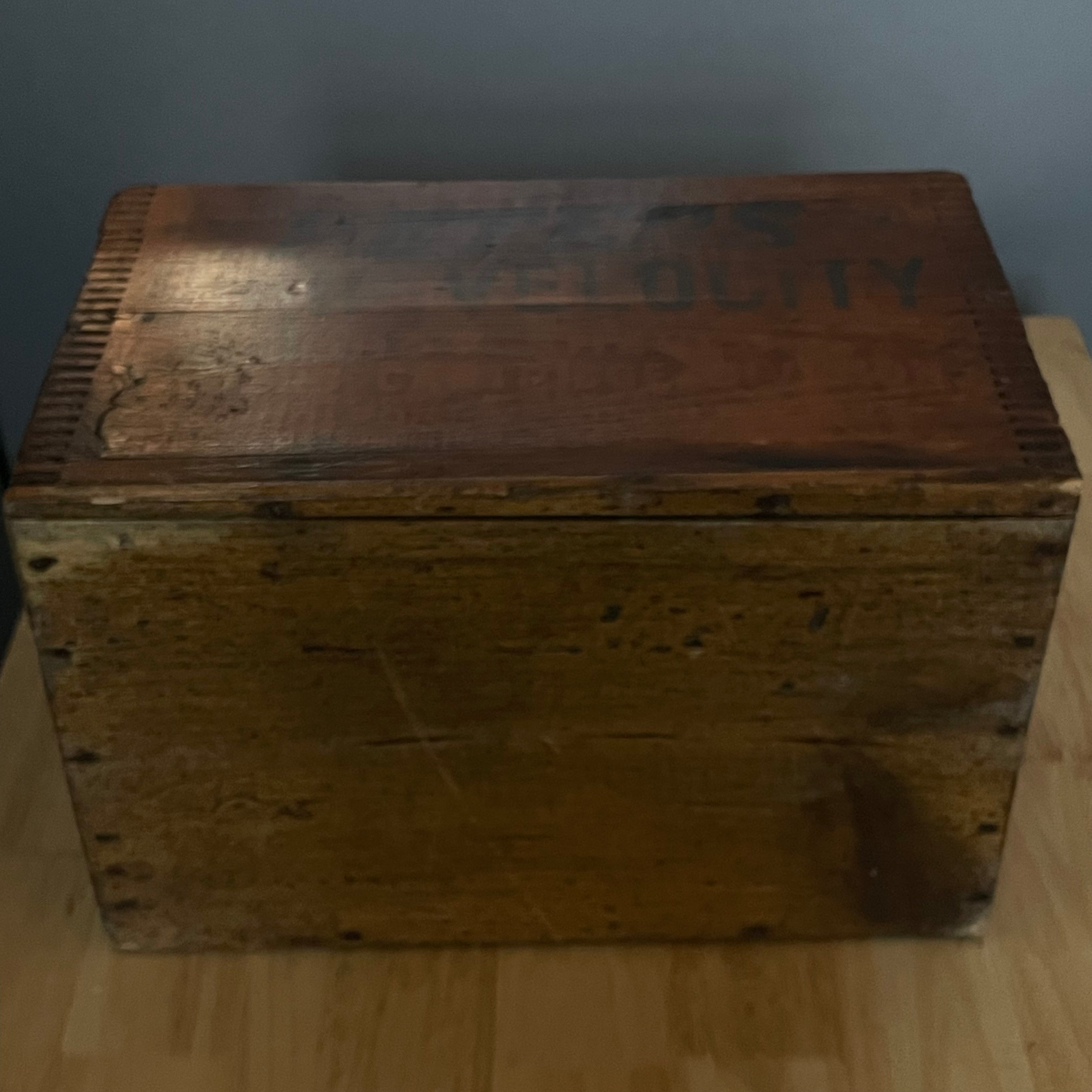 Antique Peters High Velocity Wooden Dove Tailed Ammo Crate,14.25"x 9.25"x 9"