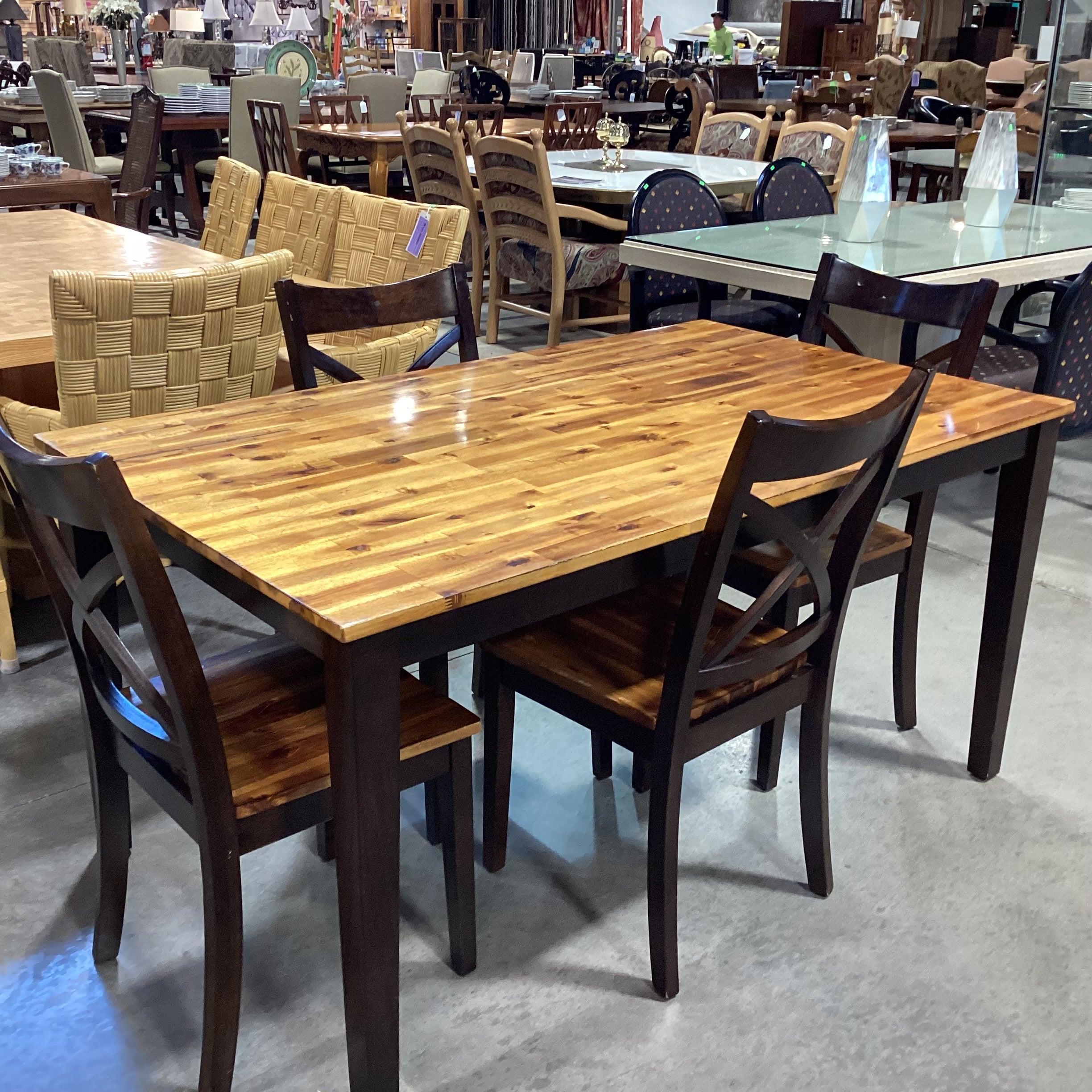 Light & Dark Finished Wood Table with 4 Chairs Dining Set 60"x 36"x 30"
