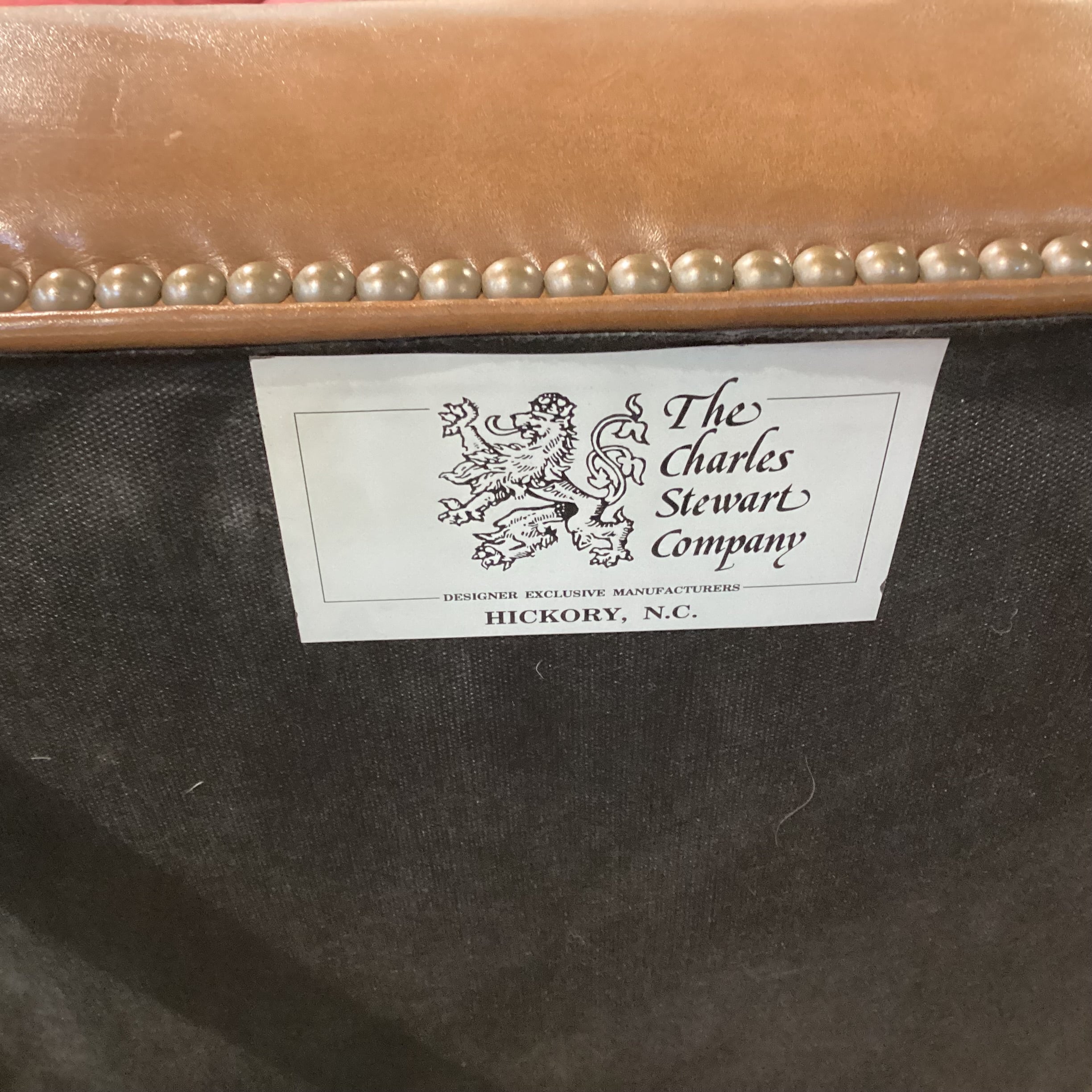 Charles Stewart Co Leather Nailhead & Carved Wood Chair 20"x 22"x 46"
