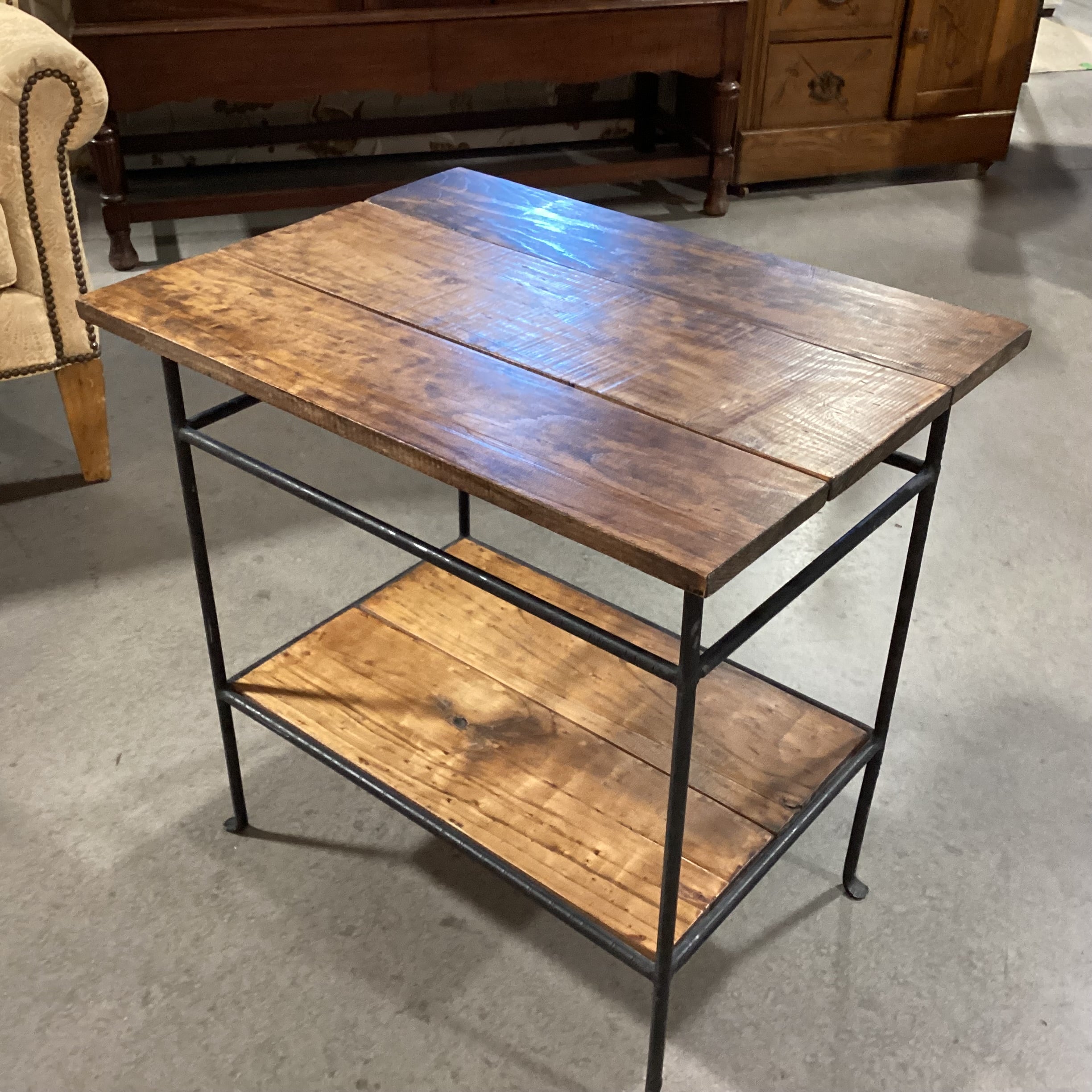 Finished Plank Wood & Iron Accent Table 24"x 18"x 24"