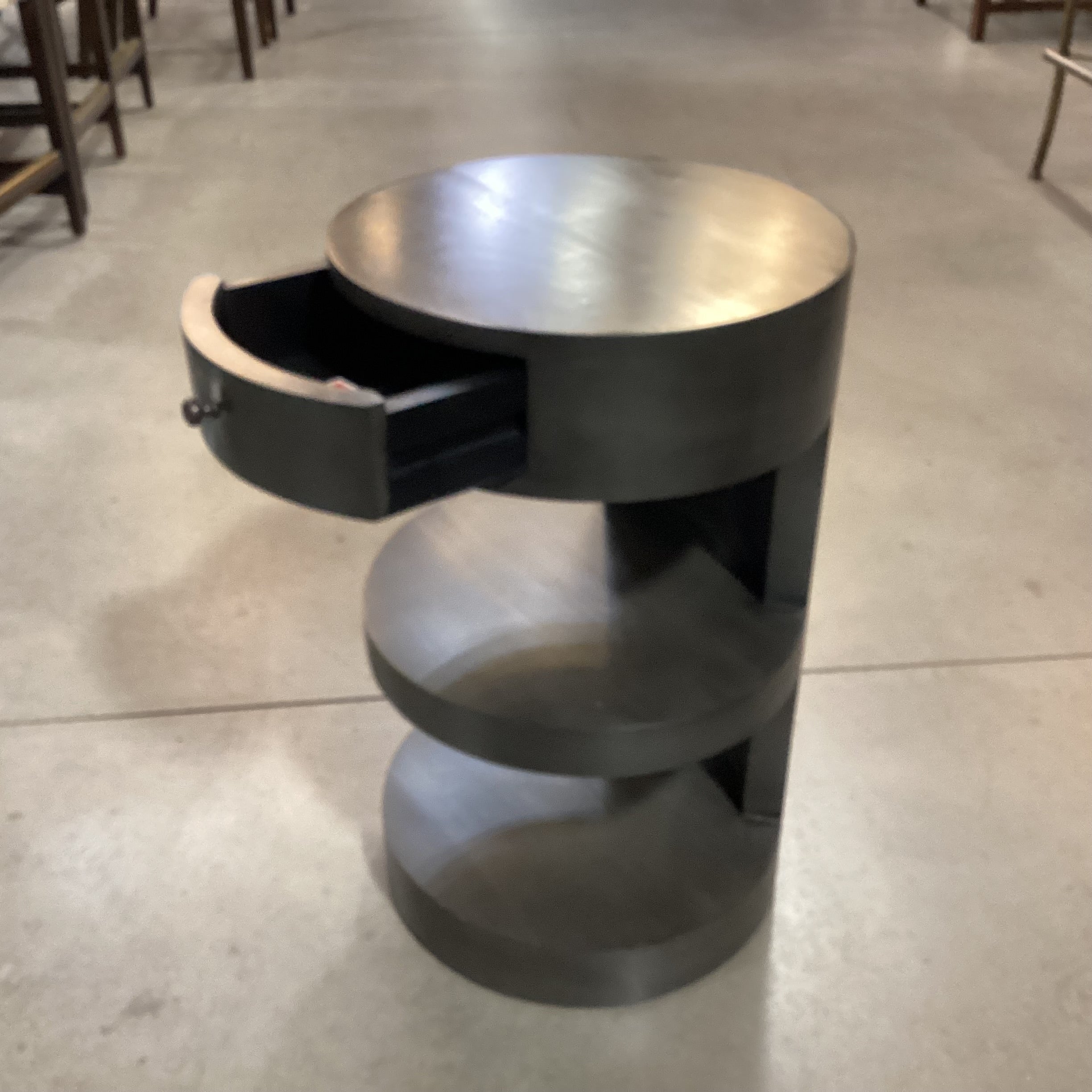 Cathers Home Dark Grey Finish Wood Round 3 Tiered 1 Drawer End Table 16" Diameter x 27"