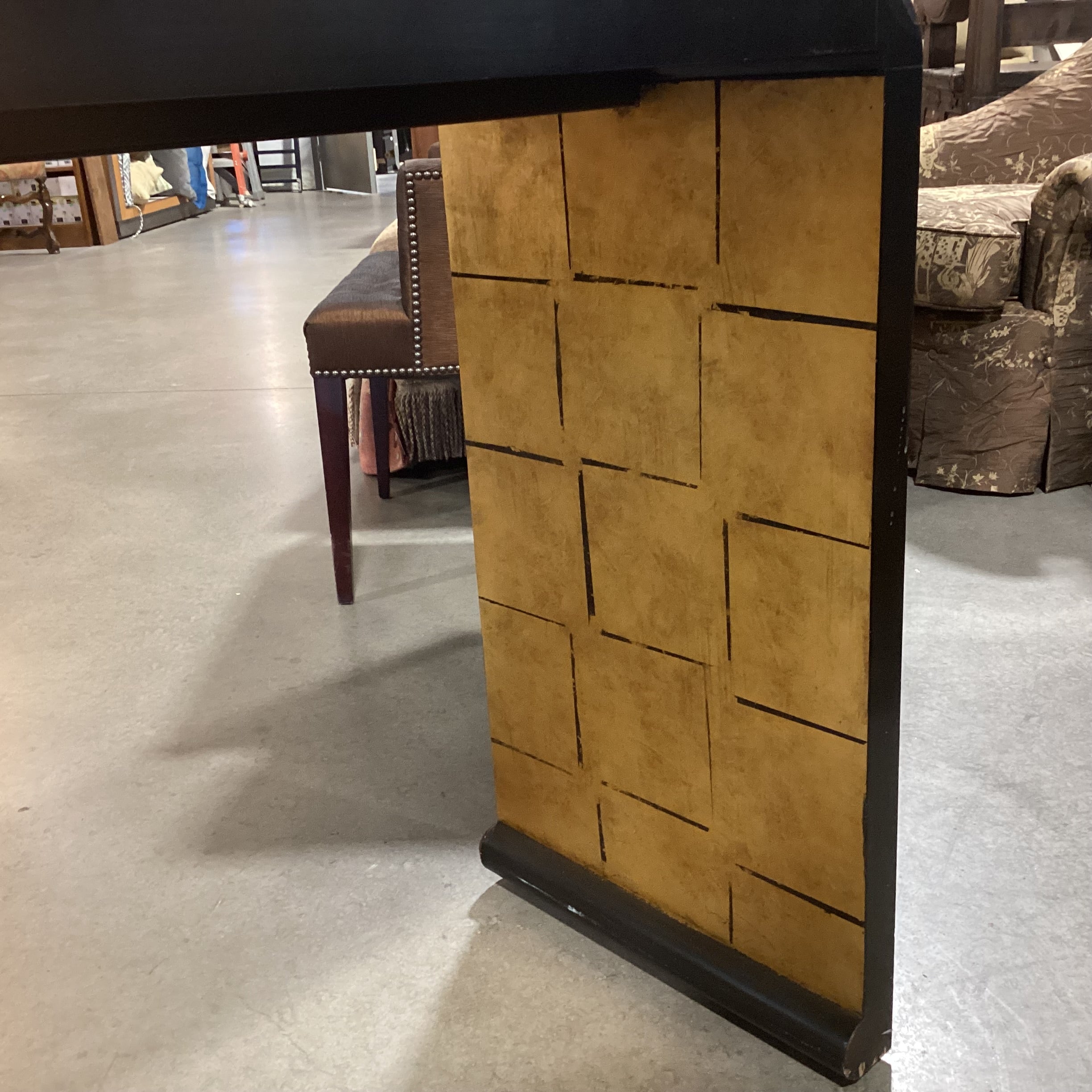 Vintage Black Lacquer & Gold Gilt Console Sofa Table  72"x 16"x 30"