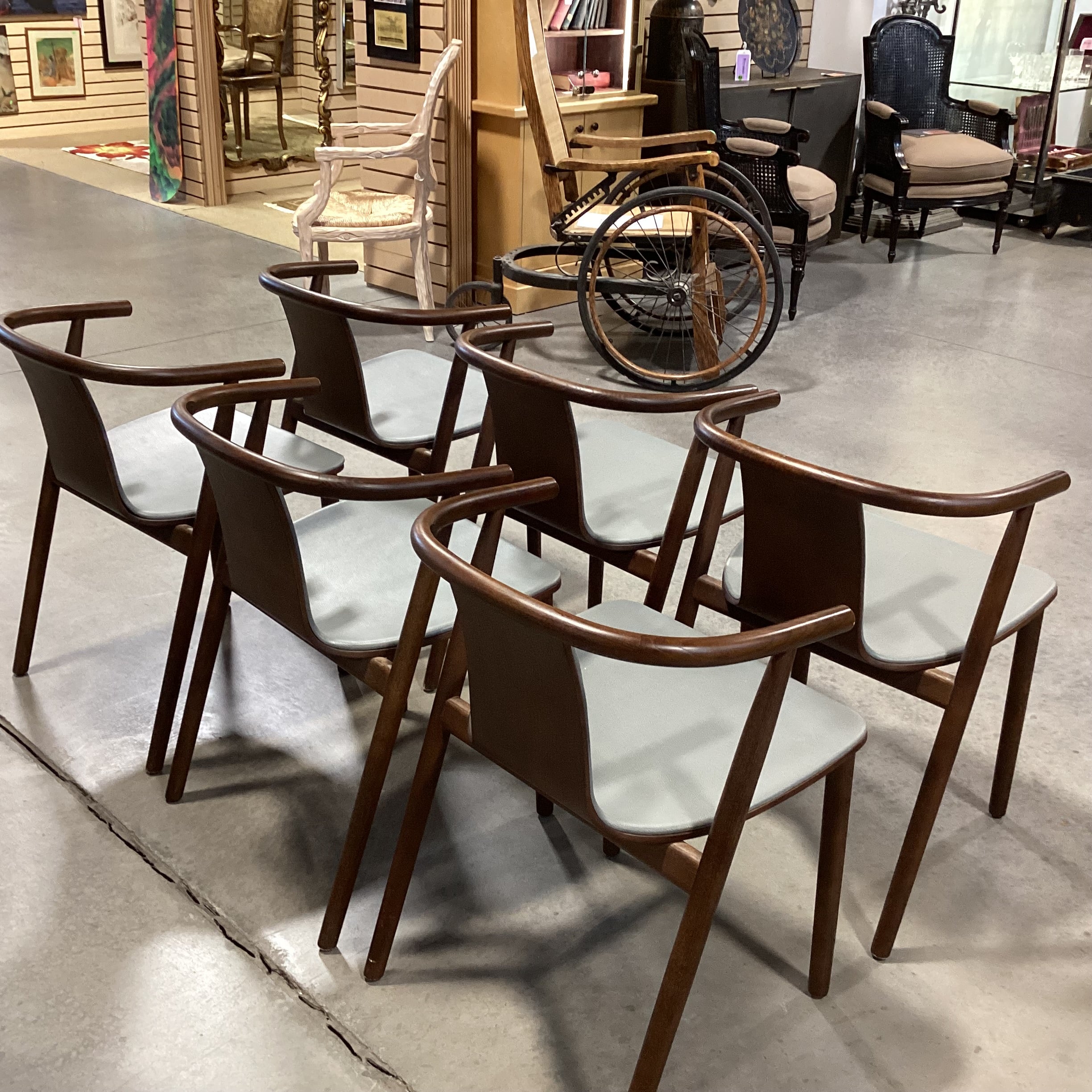 SET of 6 Cappellini Bac Grey Leather & Walnut Modern Dining Chairs 21"x 20"x 29"