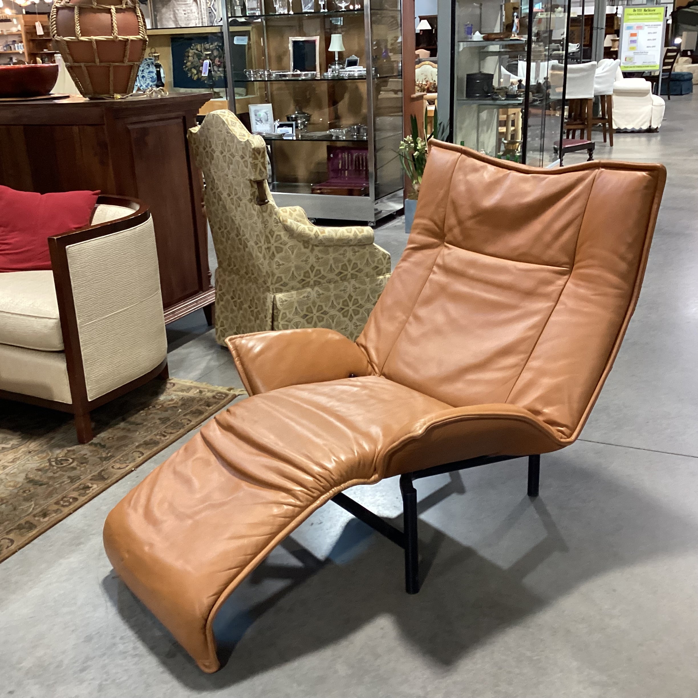 Vintage Vico Magistretti for Cassina Veranda Cognac Leather Lounge Chair 38"x 38" to 62"x 44"