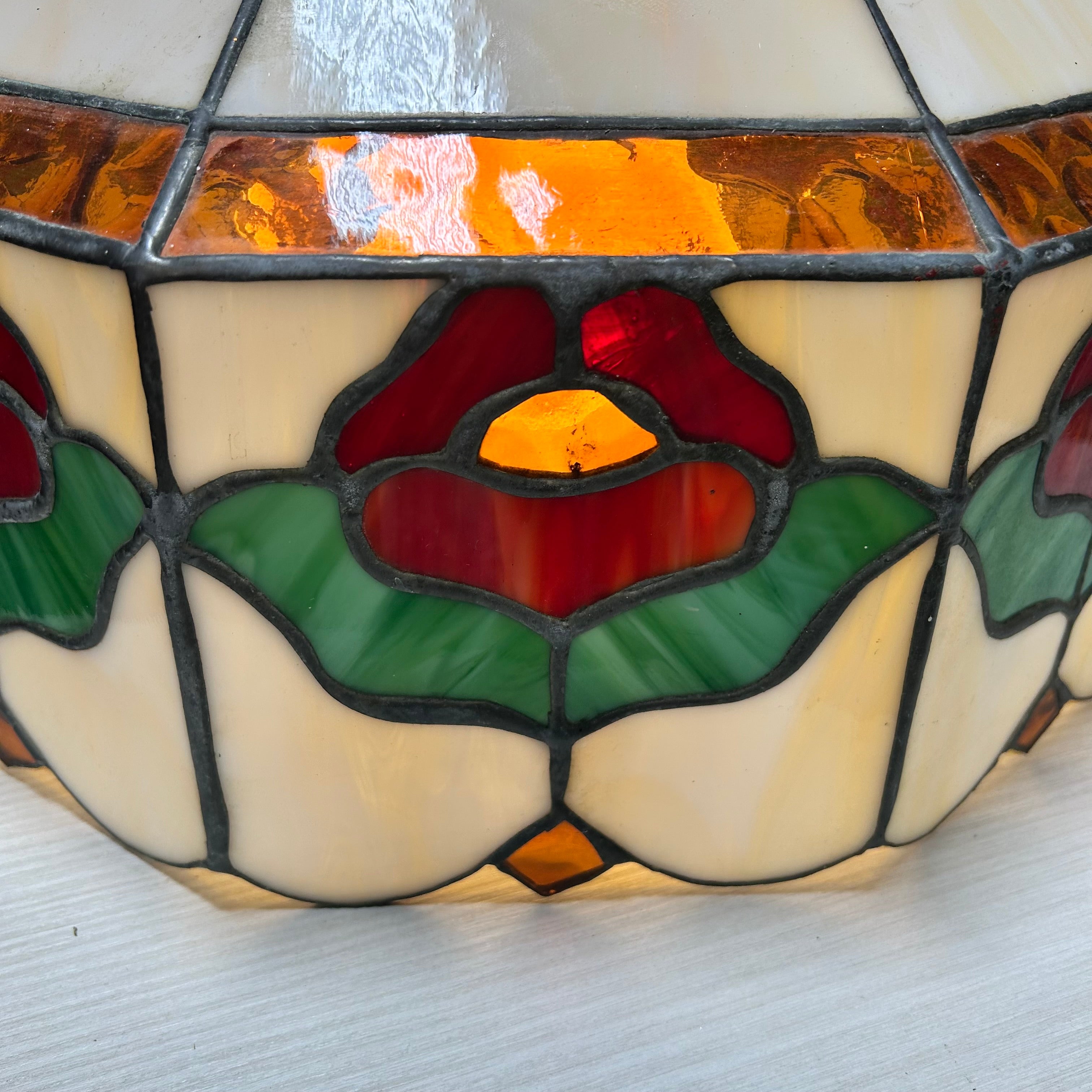Vintage Tiffany Style Stained Glass Chandelier 16"x 12"