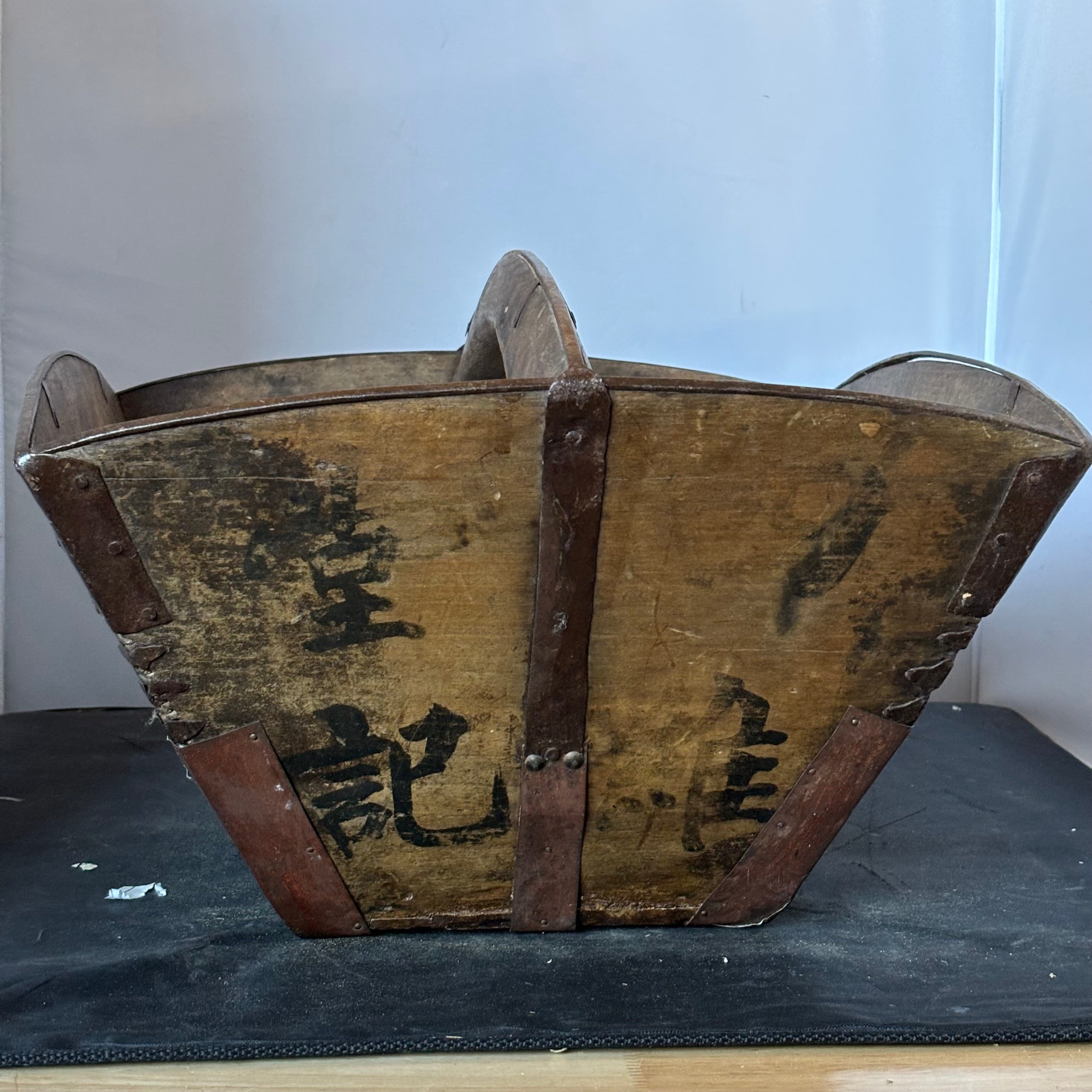 Antique Chinese Wooden Rice Bucket  or "Dou", 16" x 15" x 10.5"