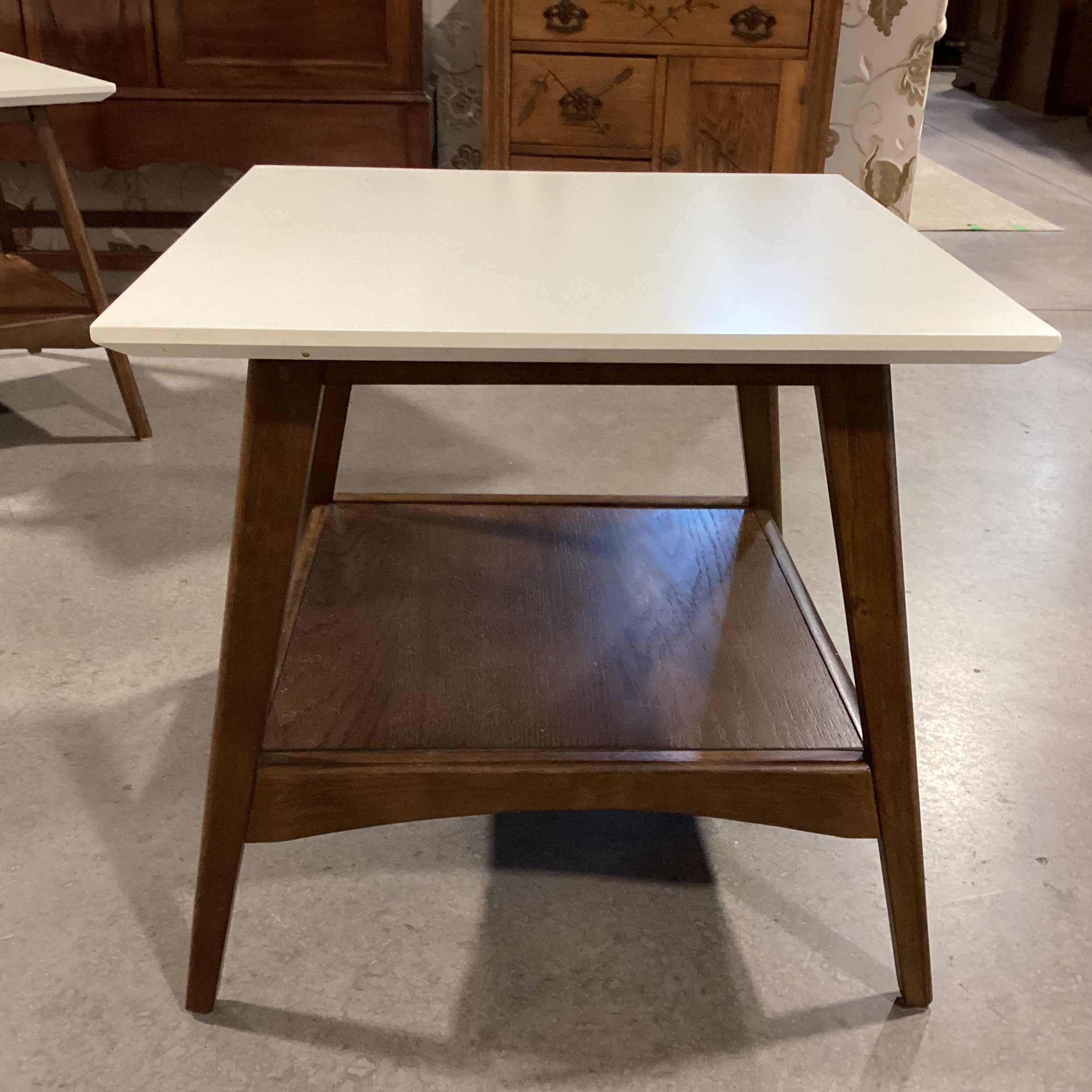 E & E Co Madison Park Parker Mid Century Style White & Finished Oak End Table 24"x 24"x 22.5"