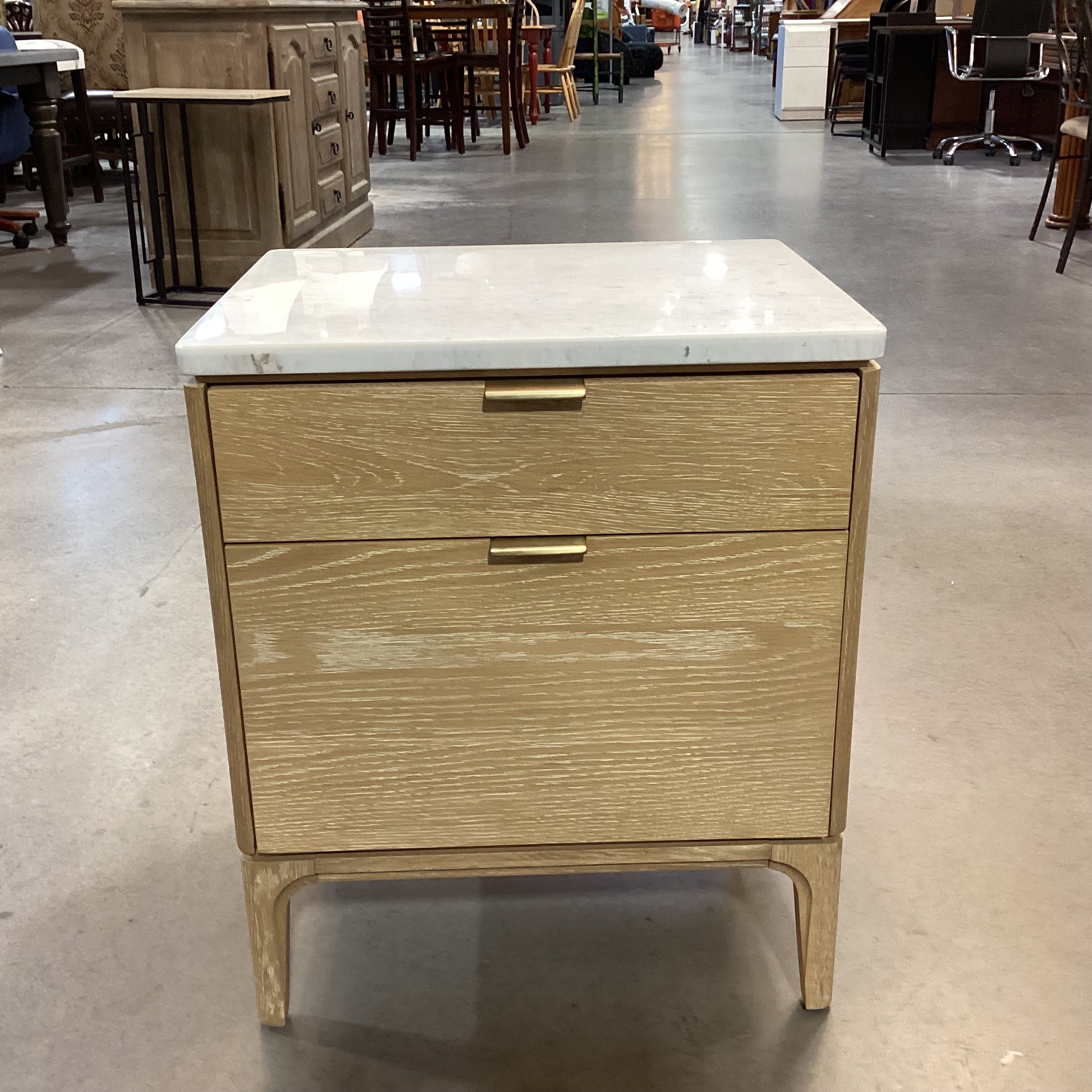 Williams Sonoma Parker Marble Top & Washed Oak 2 Drawer Nightstand 21"X 18"X 25.5"