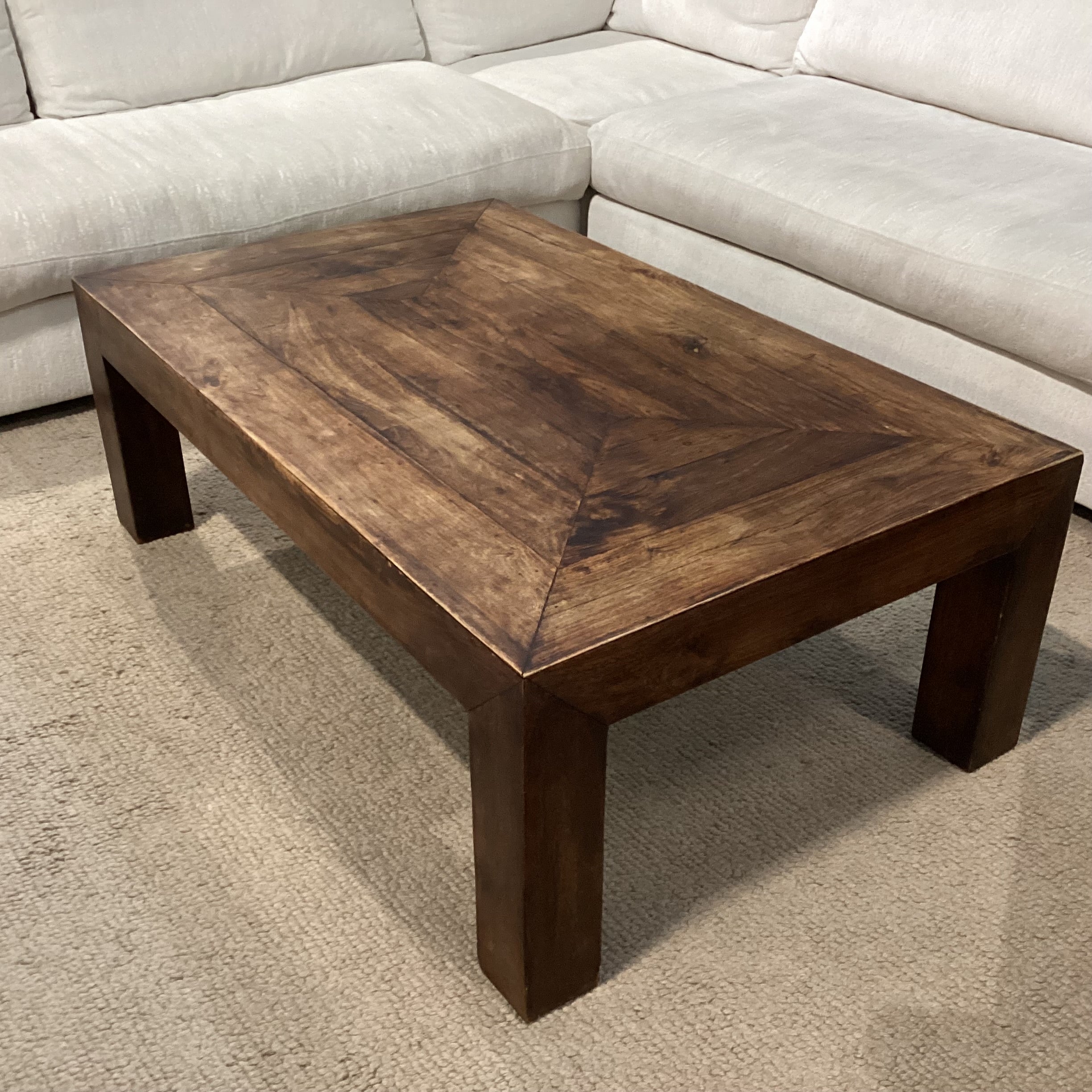 Dark Rustic Finish Solid Wood Plank Detail Coffee Table 52"x 32"x 18"
