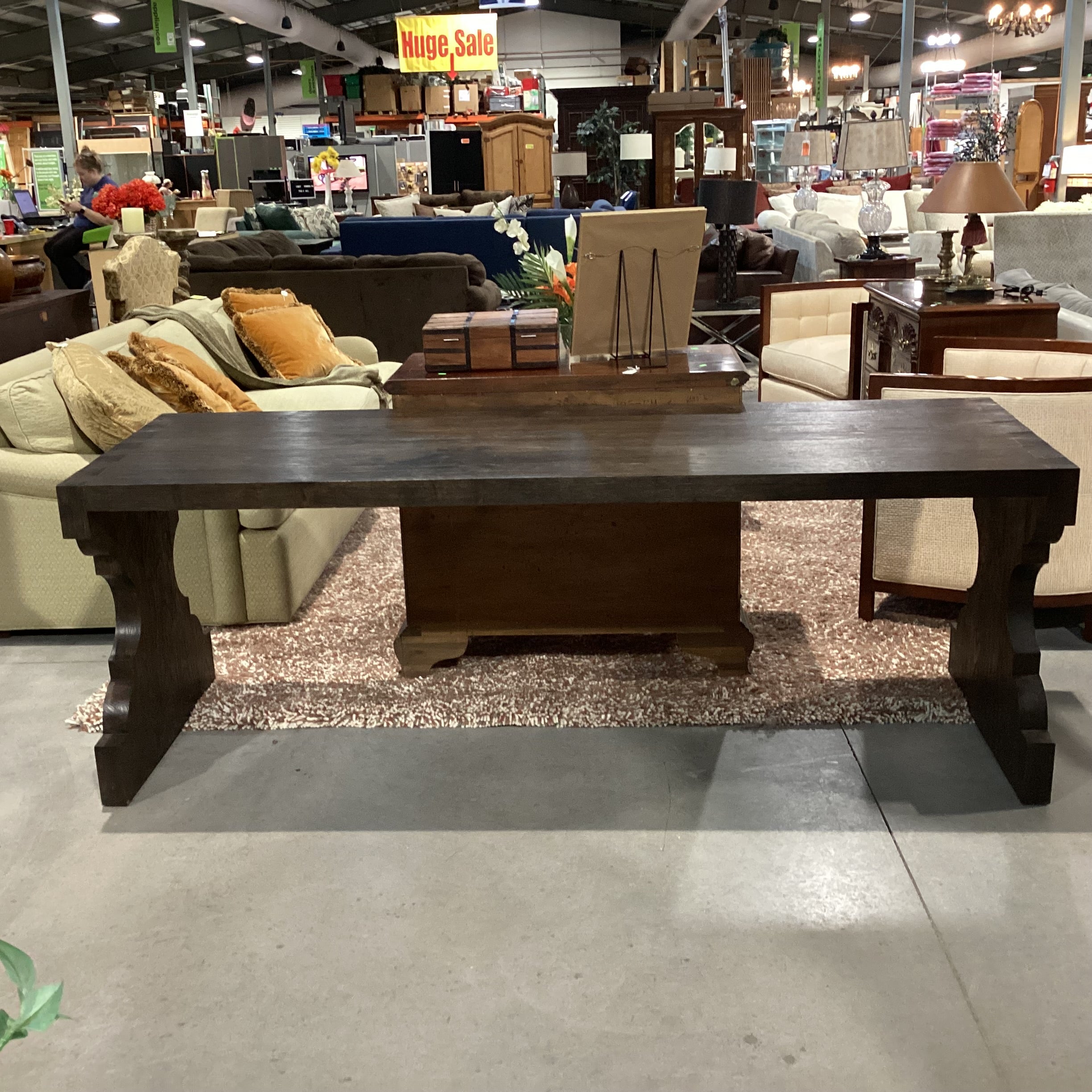 Ironies Escala Dark Finish Solid Wood with Dovetailed & Carved End Detail Console Accent Table 83.5"x 27"x 30"
