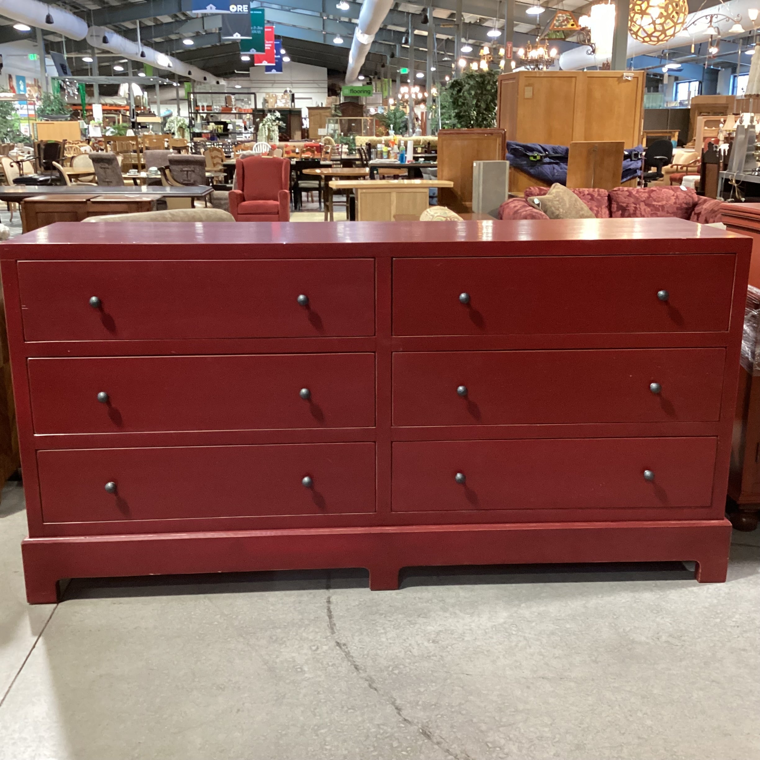 Custom Red Distressed Solid Wood 6 Drawer Dresser 82.5"x 23.5"x 42"