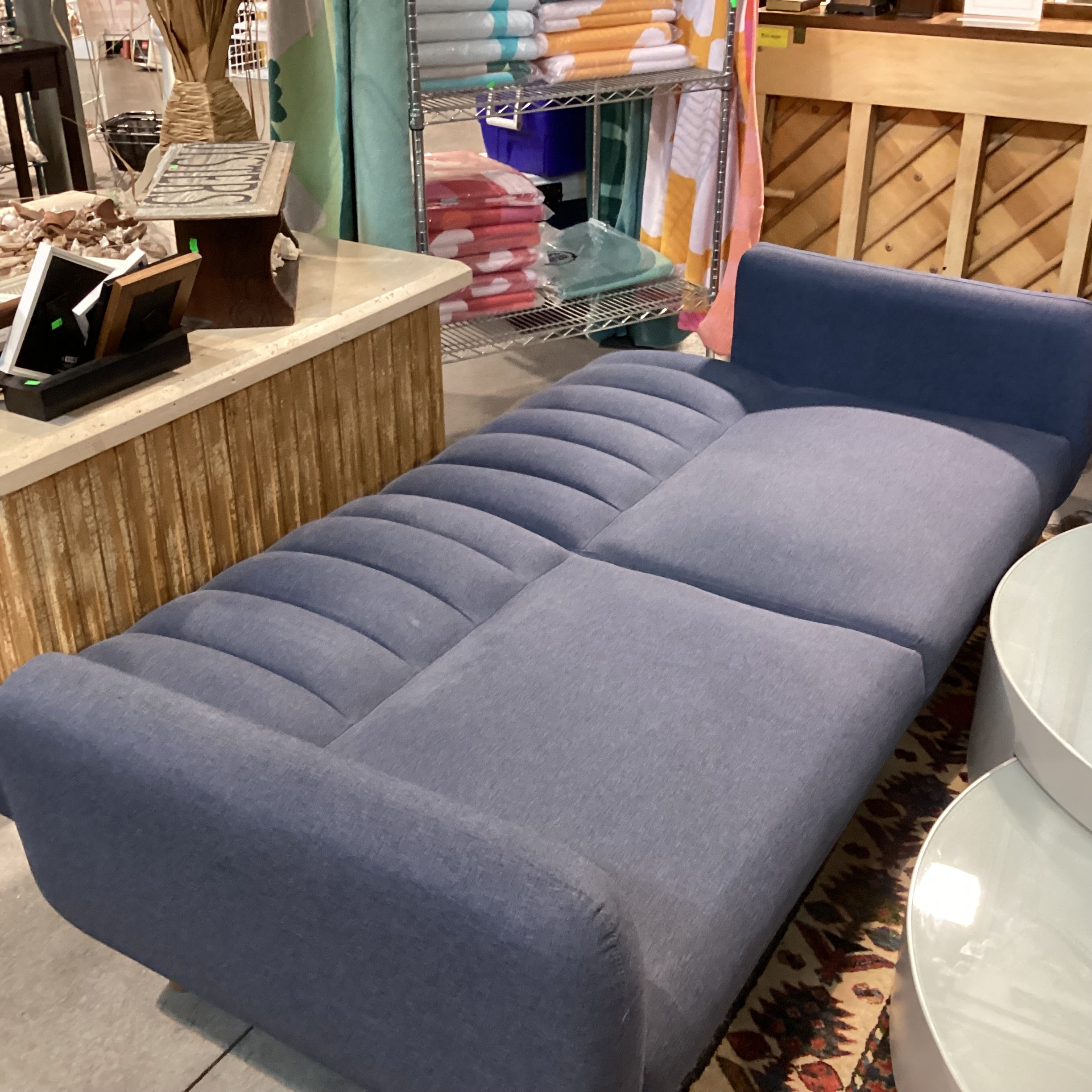 Dorel Home Navy Linen with Ribbed Back Fold Down Futon Sofa 80"x 31" to 44"x 31"