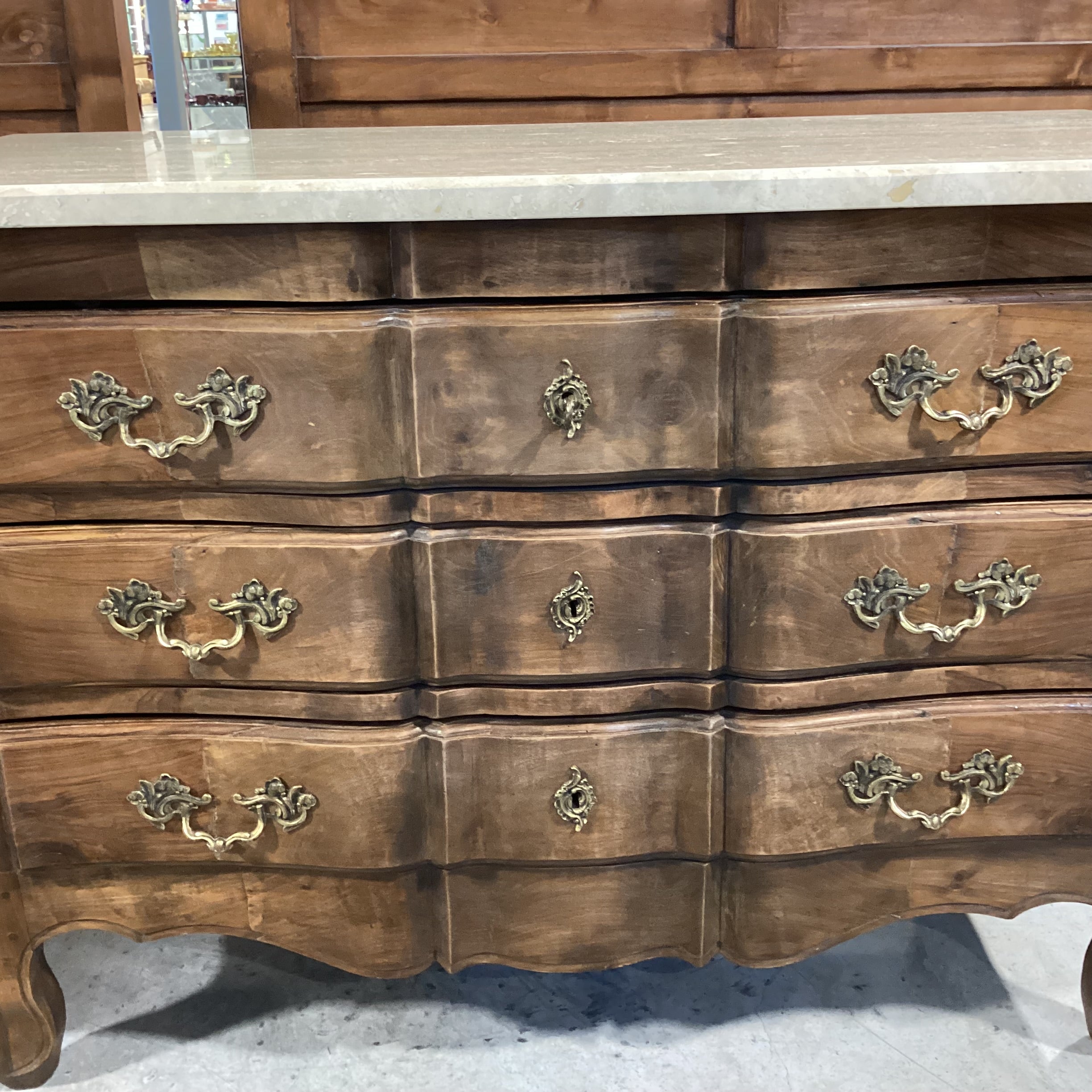 Antique French Provincial Oak 3 Drawer with Travertine Top Chest 47"x 22"x 34"