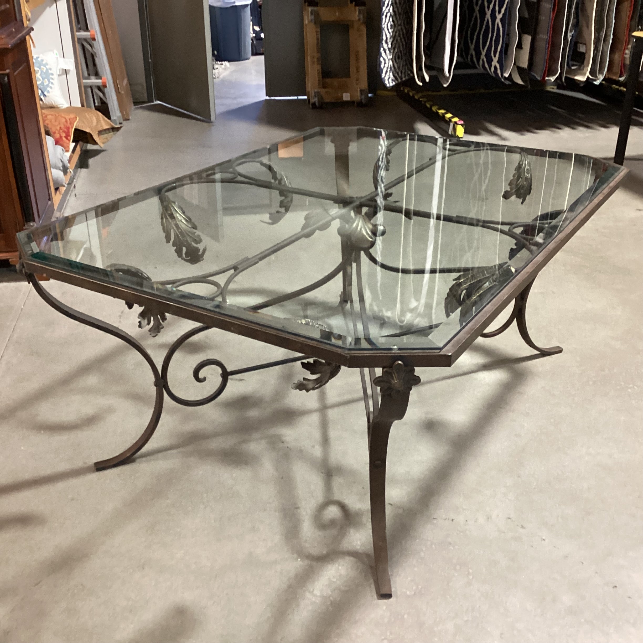 Ornate Iron & Brass Leaf with Beveled Glass Top 57.5"x 41.5"x 25"