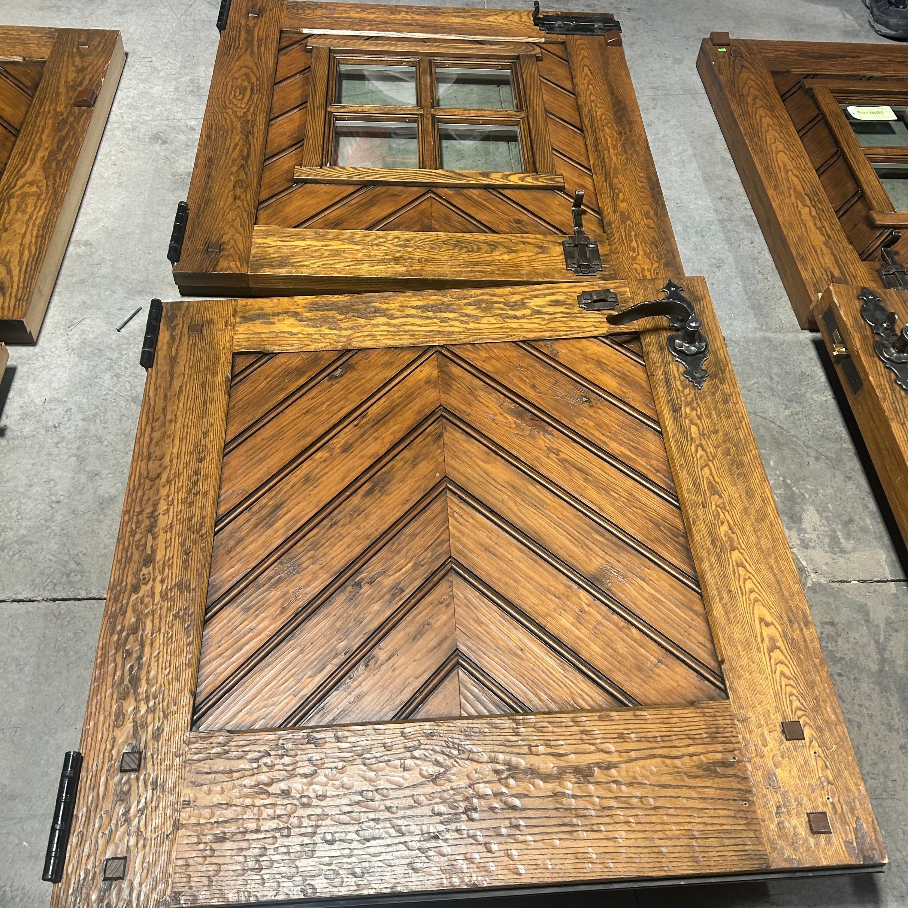 42"x 86"x 3" Brown Rustic Dutch Door with 4 Pane Window / Iron Hardware / RIGHT  HAND