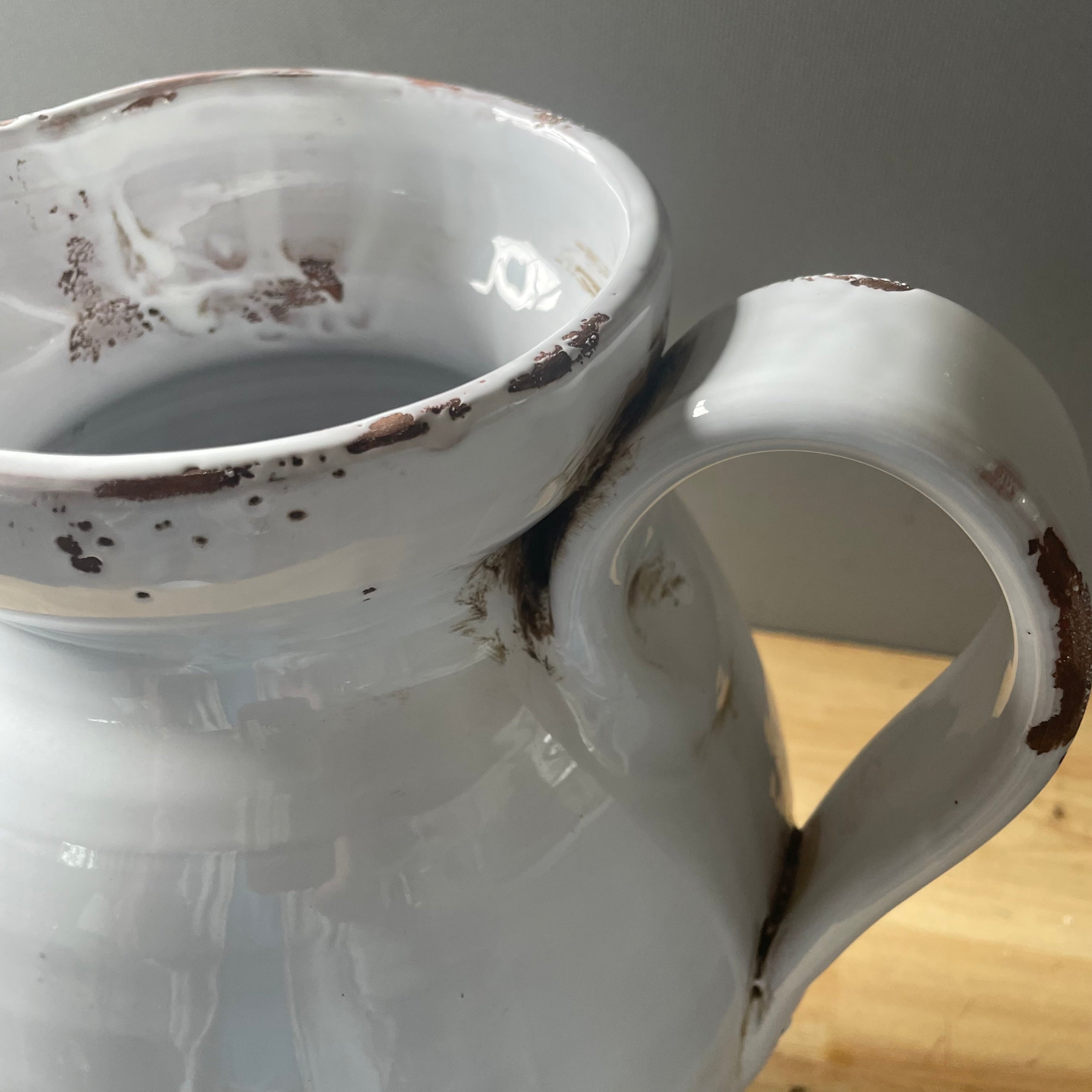 Alessandro Taddei Signed Fortunata Distressed White Glazed Ceramic Pitcher, 11"x 15.5"