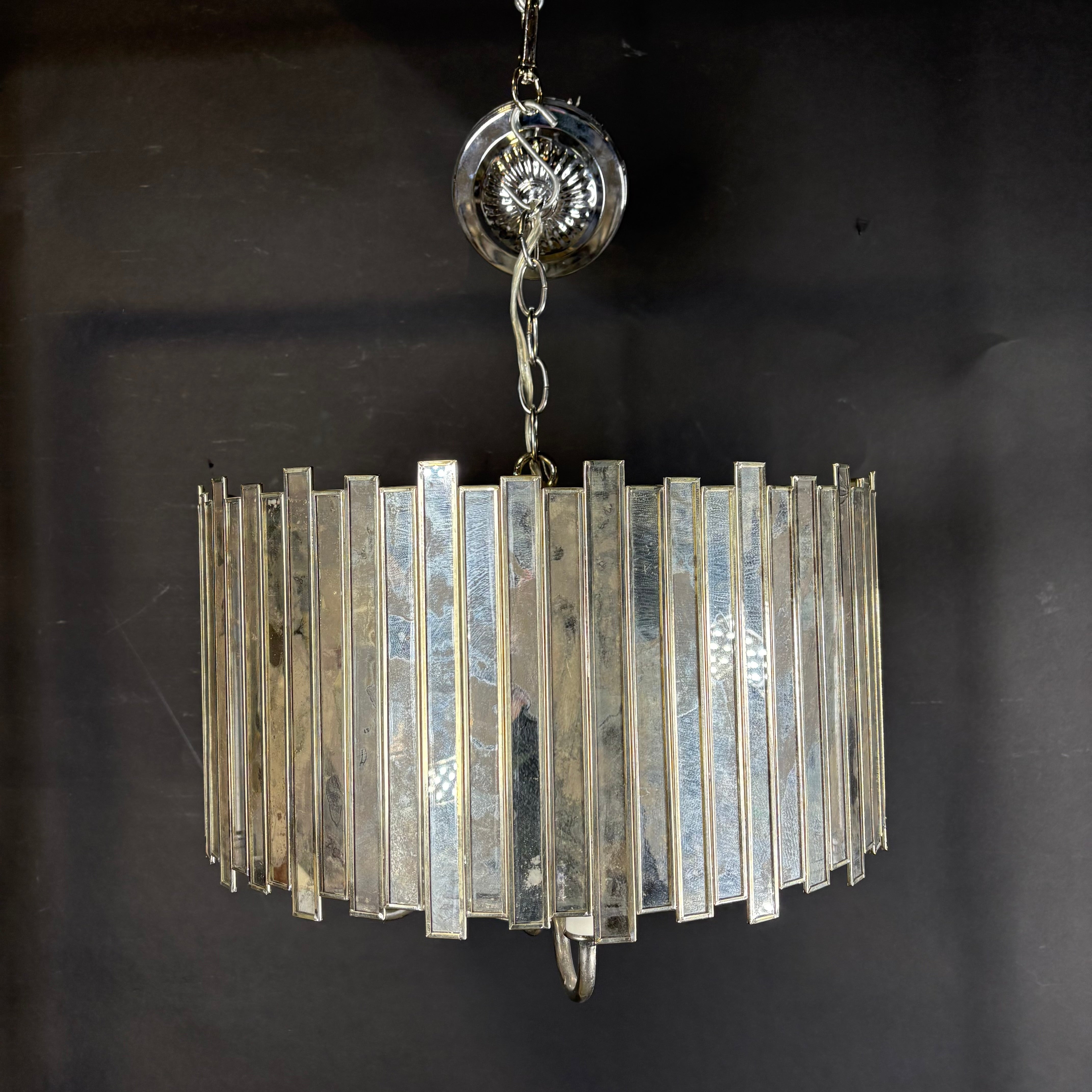 Worlds Away 3-Light Chrome and Antiqued Glass Chandelier 17” Diameter x 21.5”