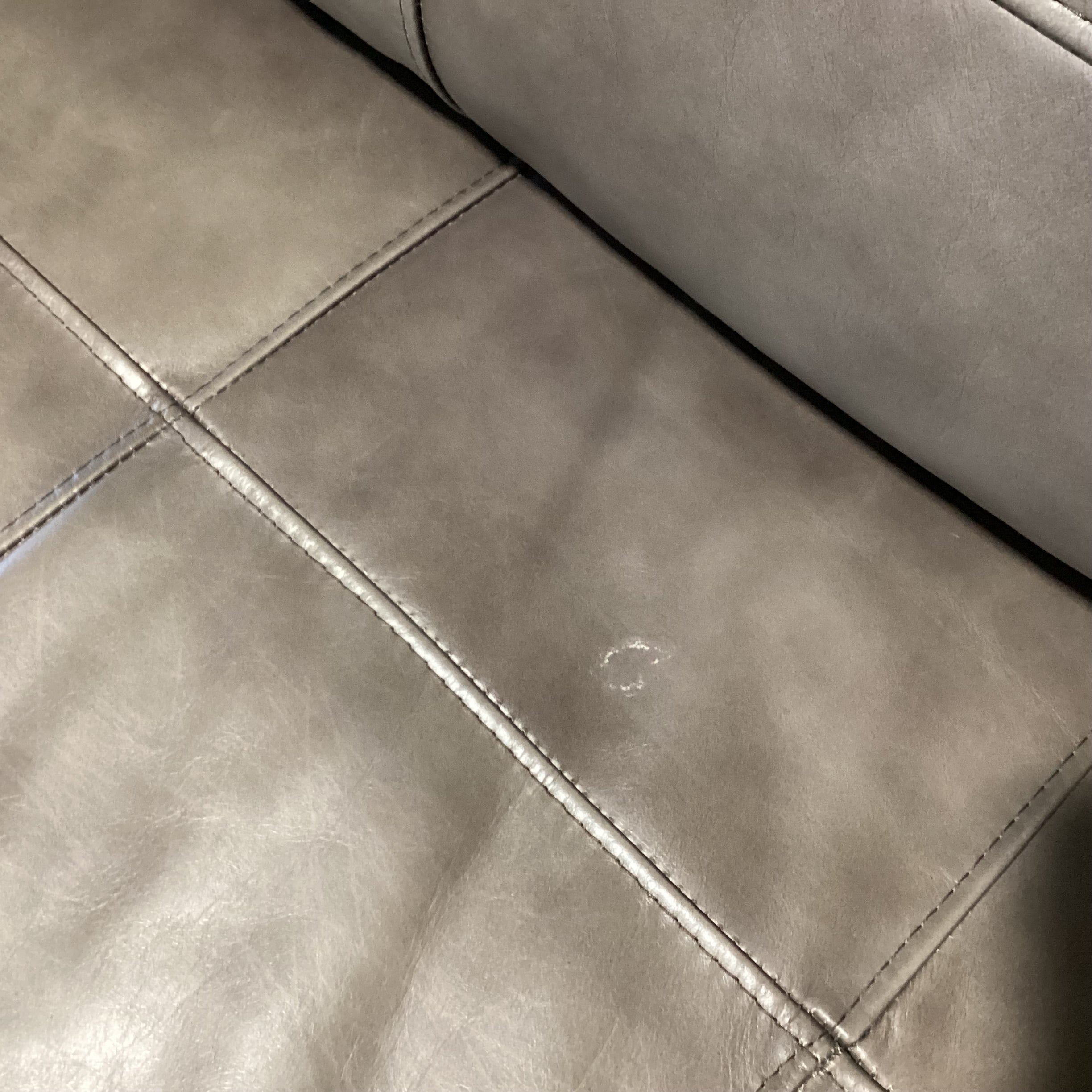 Ethan Allen Modern Grey Grid Stitched Leather Sofa 87"x 36"x 29"
