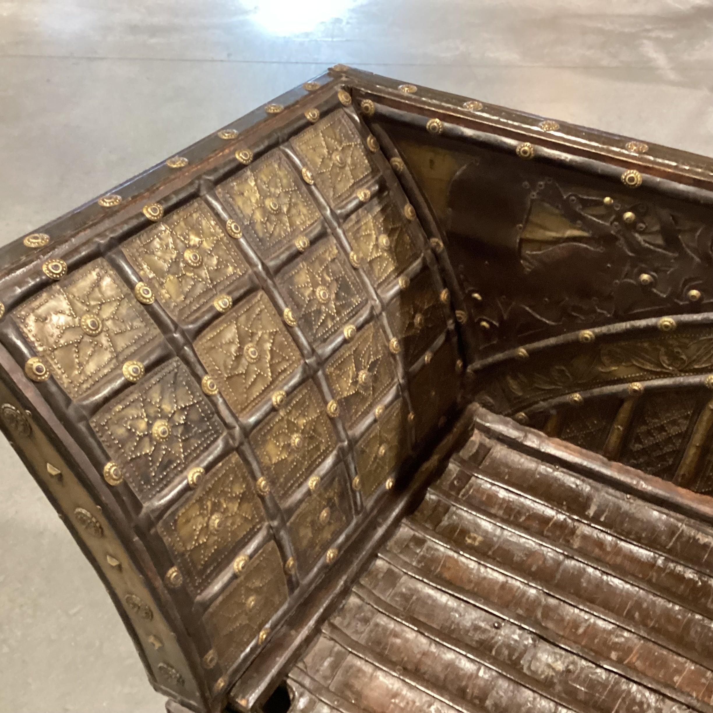 Antique Mogul or Bullock  OX Cart Wood Iron & Brass Bench 92"x 26"x 32"